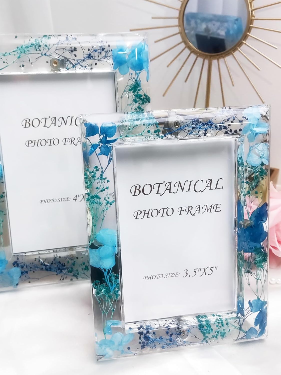 Botanical Picture Frame with Dried Flowers in Blue 5x7 Inch
