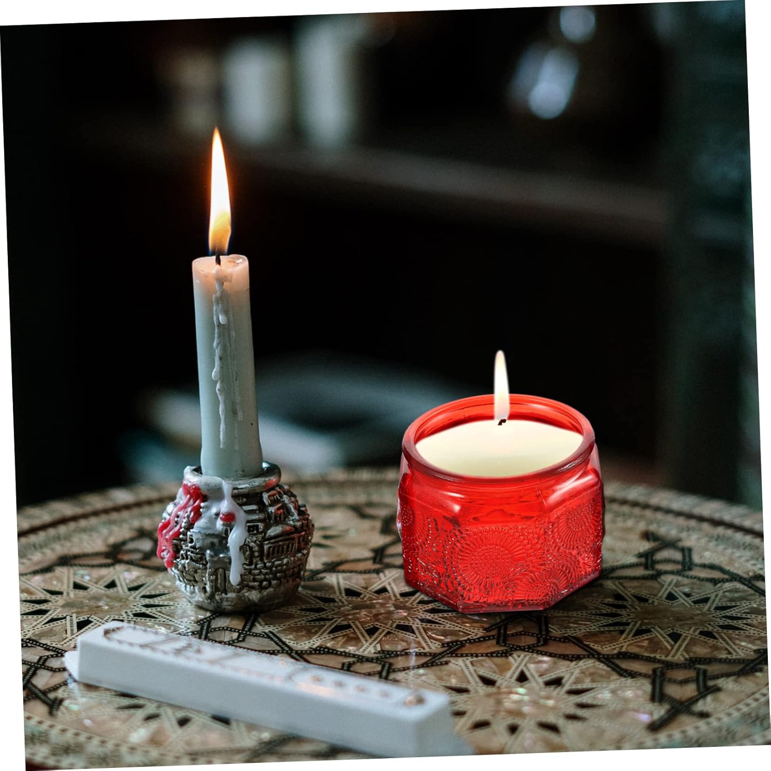 14-Piece Embossed Glass Candle Jar Set with Lids