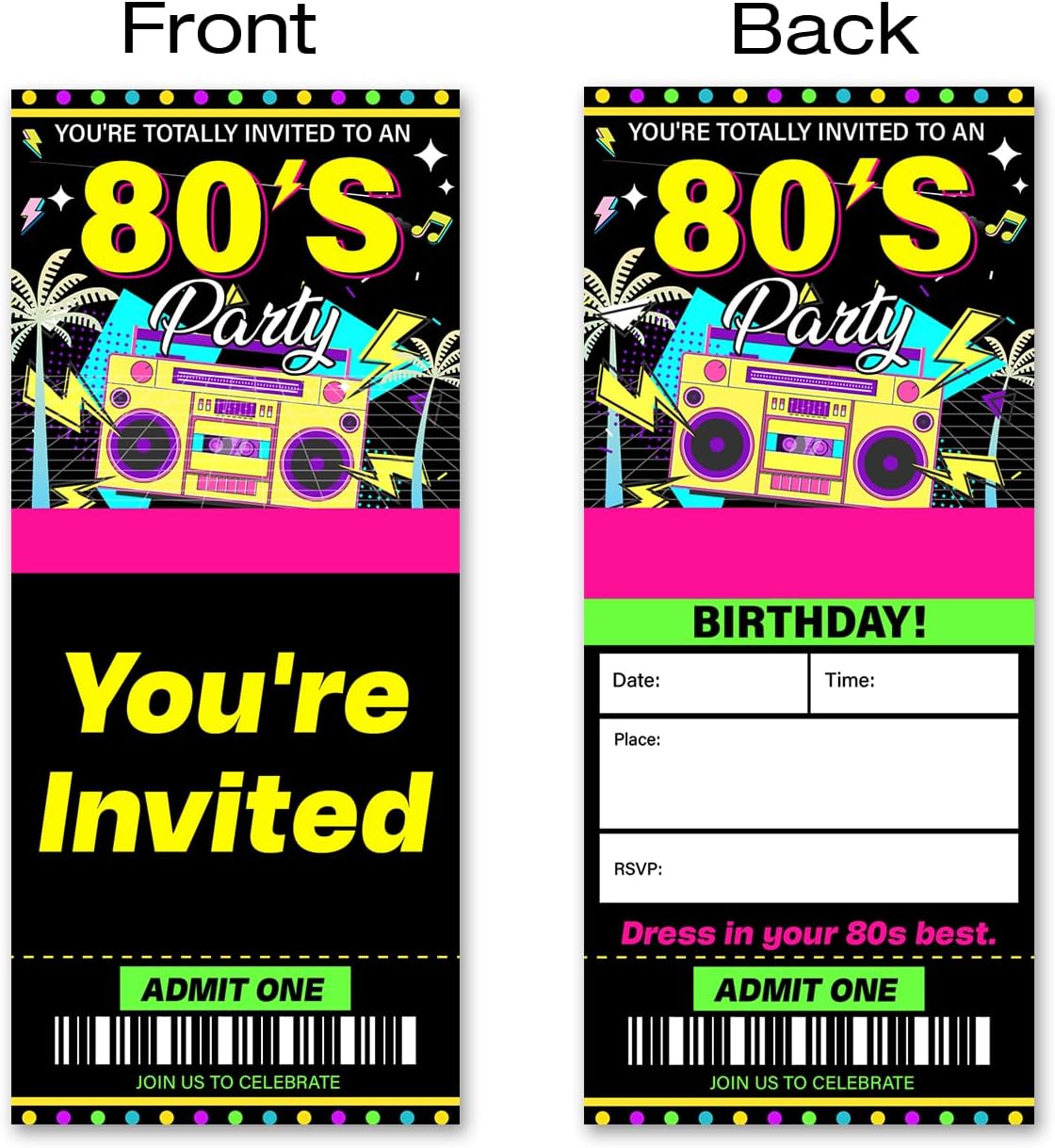 VAHATAN 80s Party Invitations 20 Pack with Envelopes
