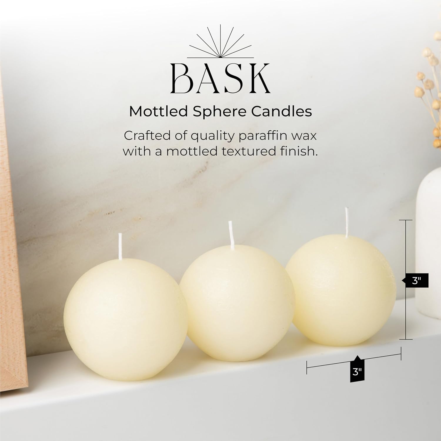 Bask Mottled Pillar Candles - Unscented Set of 3 - Dripless Smokeless