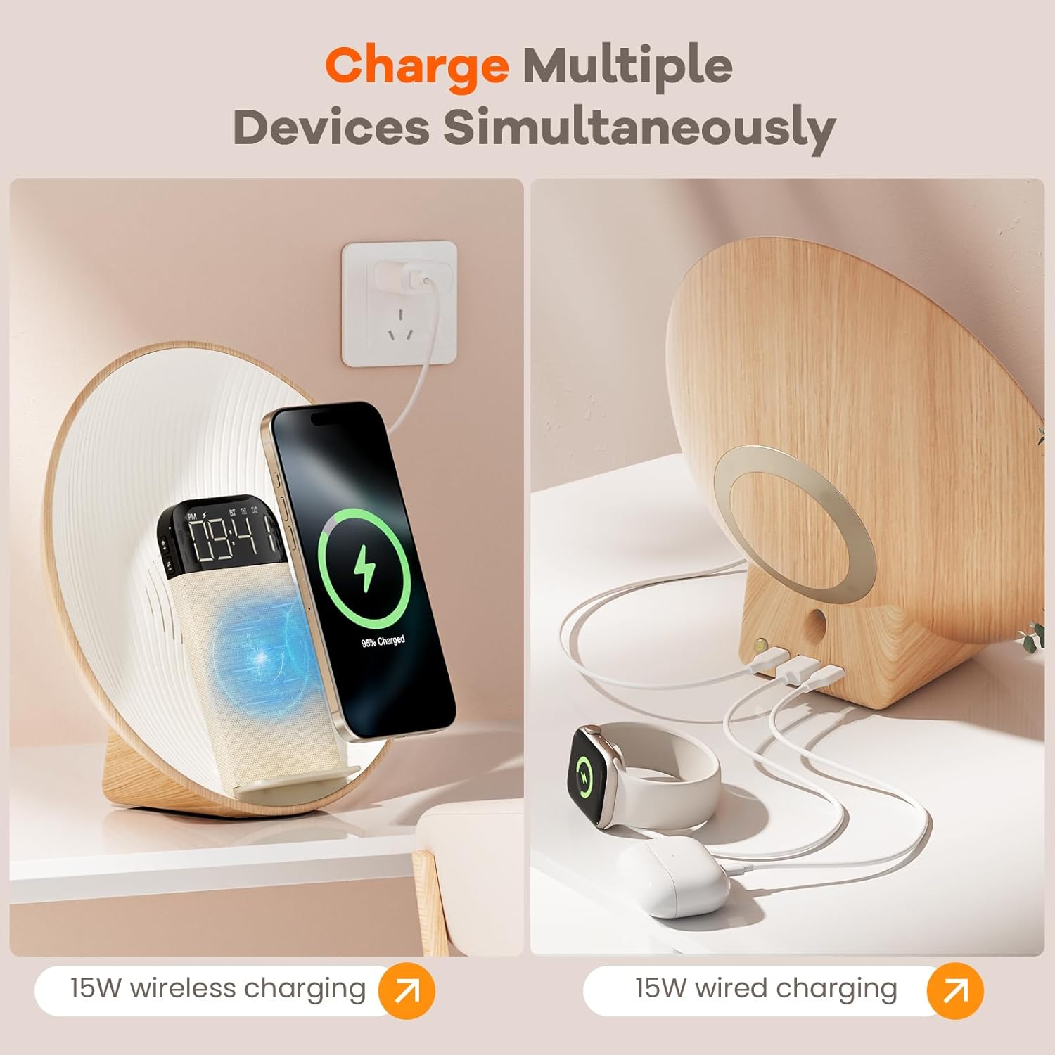 COLSUR Sunrise Alarm Clock with Bluetooth Speaker and Wireless Charging