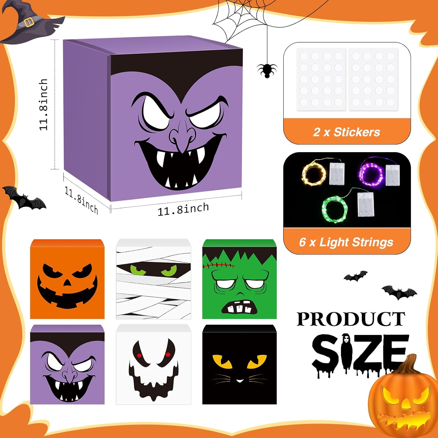 Zhanmai 6 Pcs Halloween Decorative Boxes with LED String Lights
