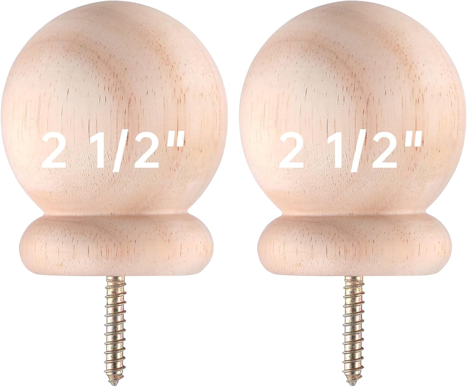 2 Pack 25 Inch Round Wooden Curtain Rod Finials with Screw