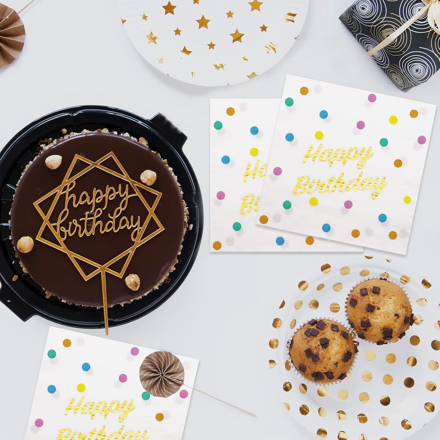 DYLIVeS Gold Foil Dots Birthday Napkins 65 Inch Pack of 50