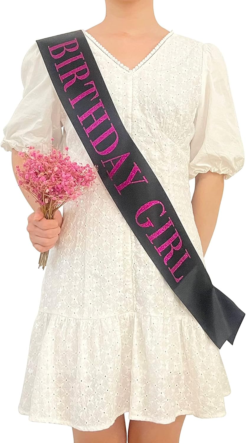 Birthday Sash for Women with Pink Glitter Letters