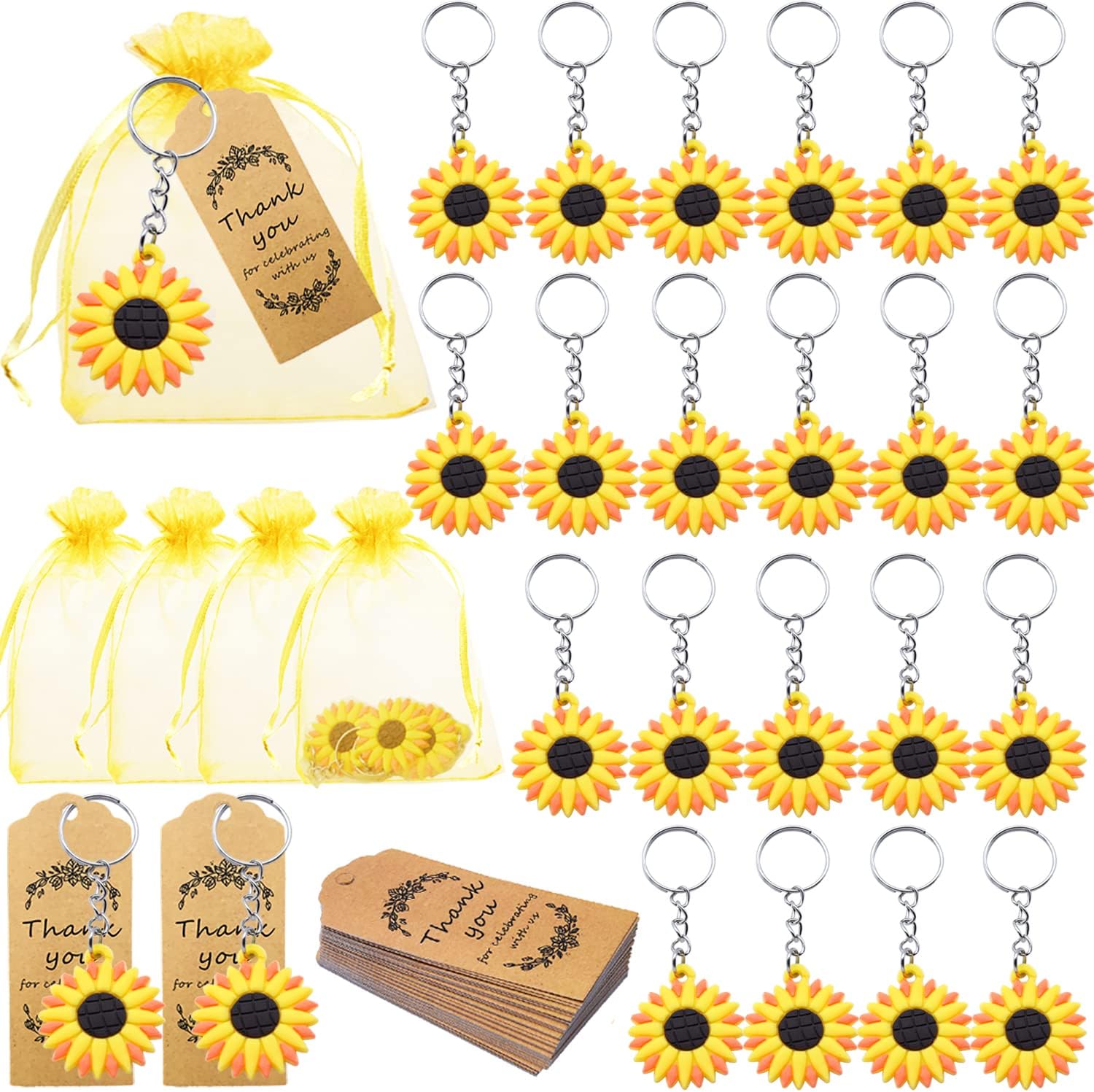 30 Sets Sunflower Birthday Party Favors Keychain Pack