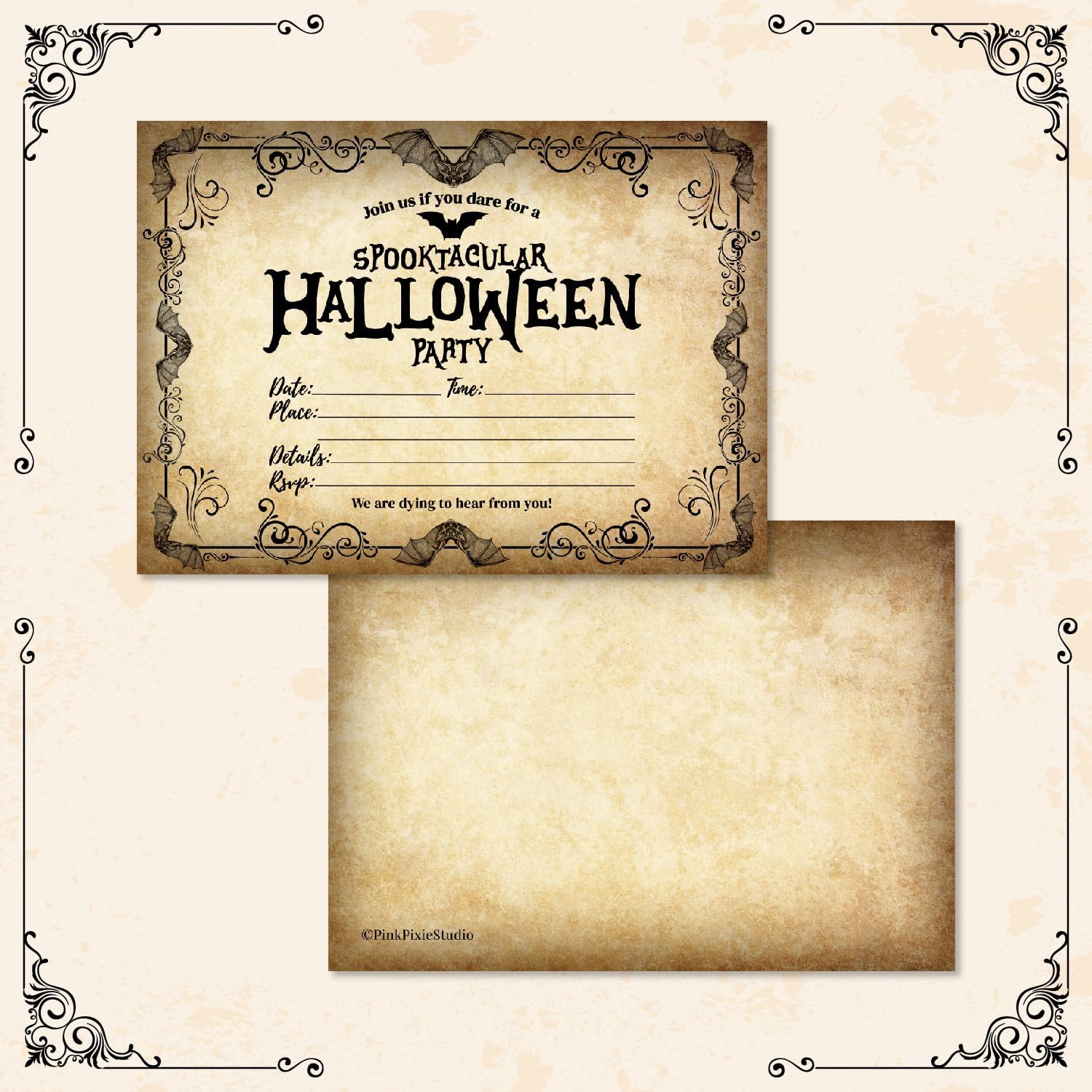 Pink Pixie Studio Halloween Party Invitations 25 Set 5x7 with White Envelopes