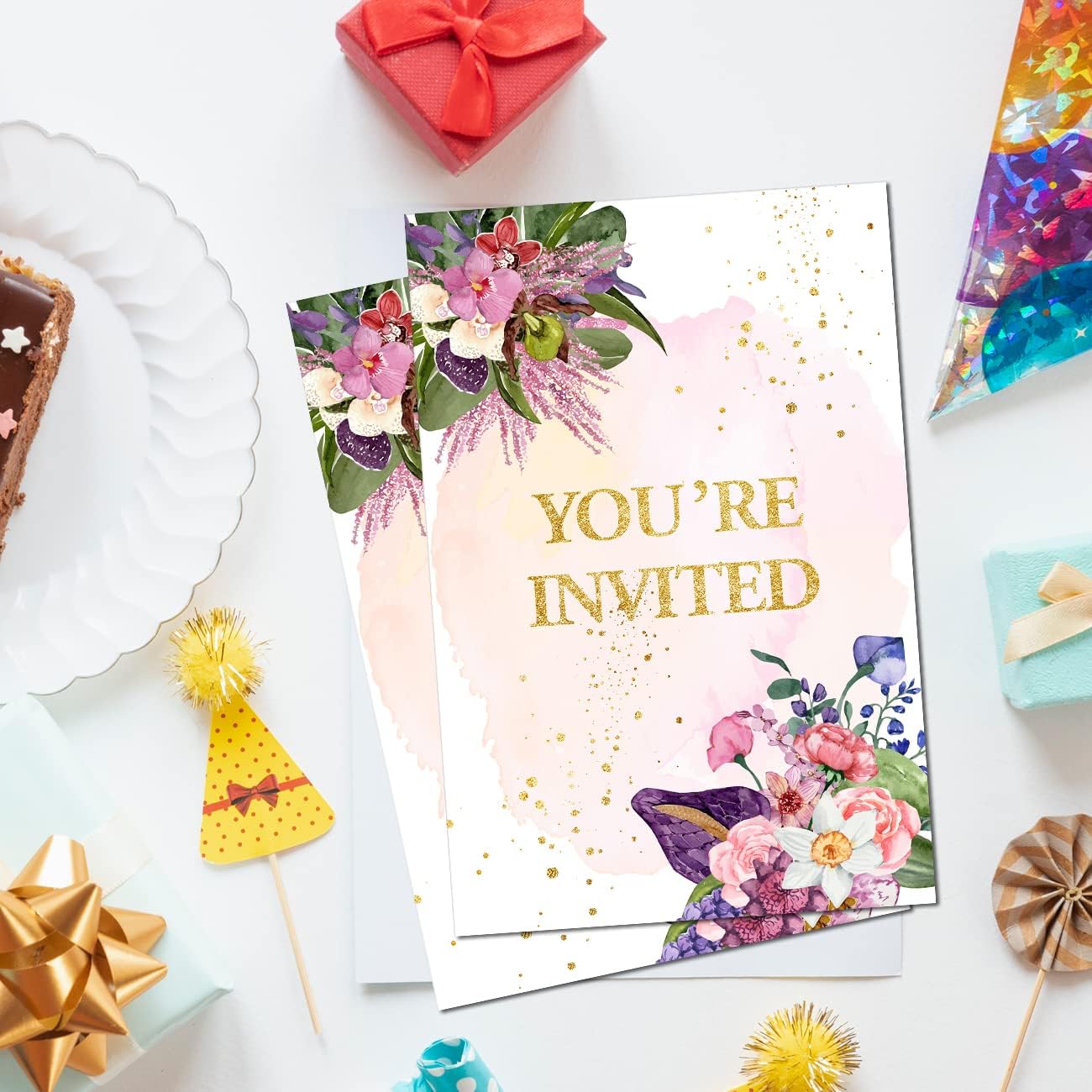 Soiceu Floral Party Invitations Set of 20 with Envelopes