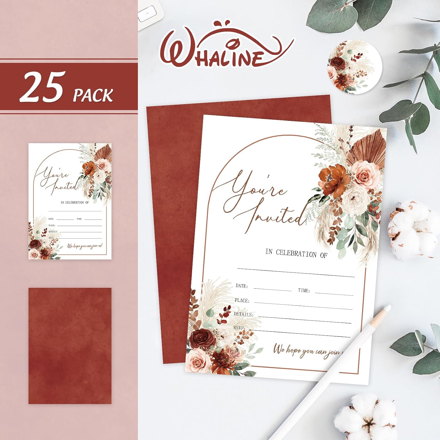 Whaline 25 Fall Invitations with Envelopes Stickers