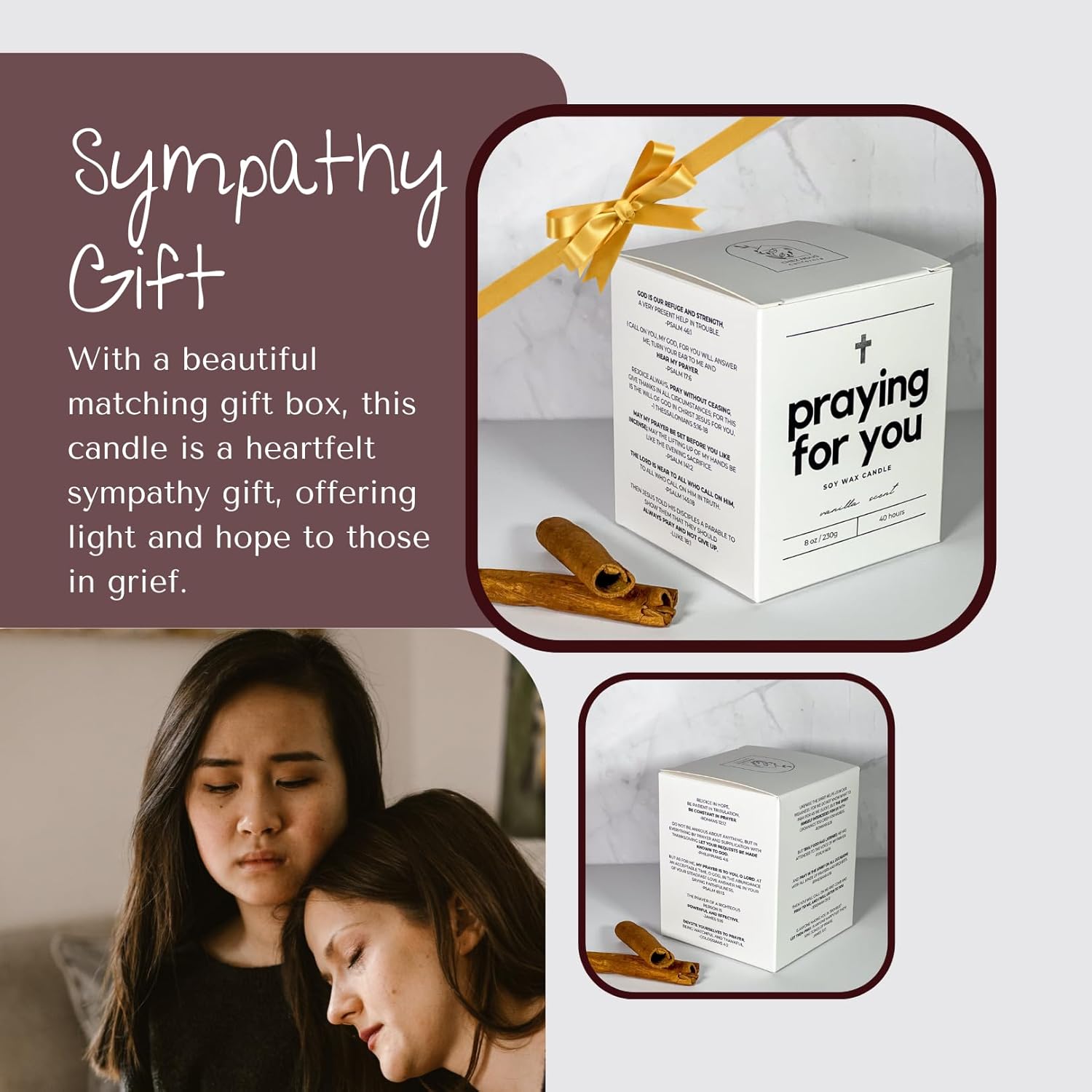 Praying For You Candle with Bible Verses for Sympathy Gifts