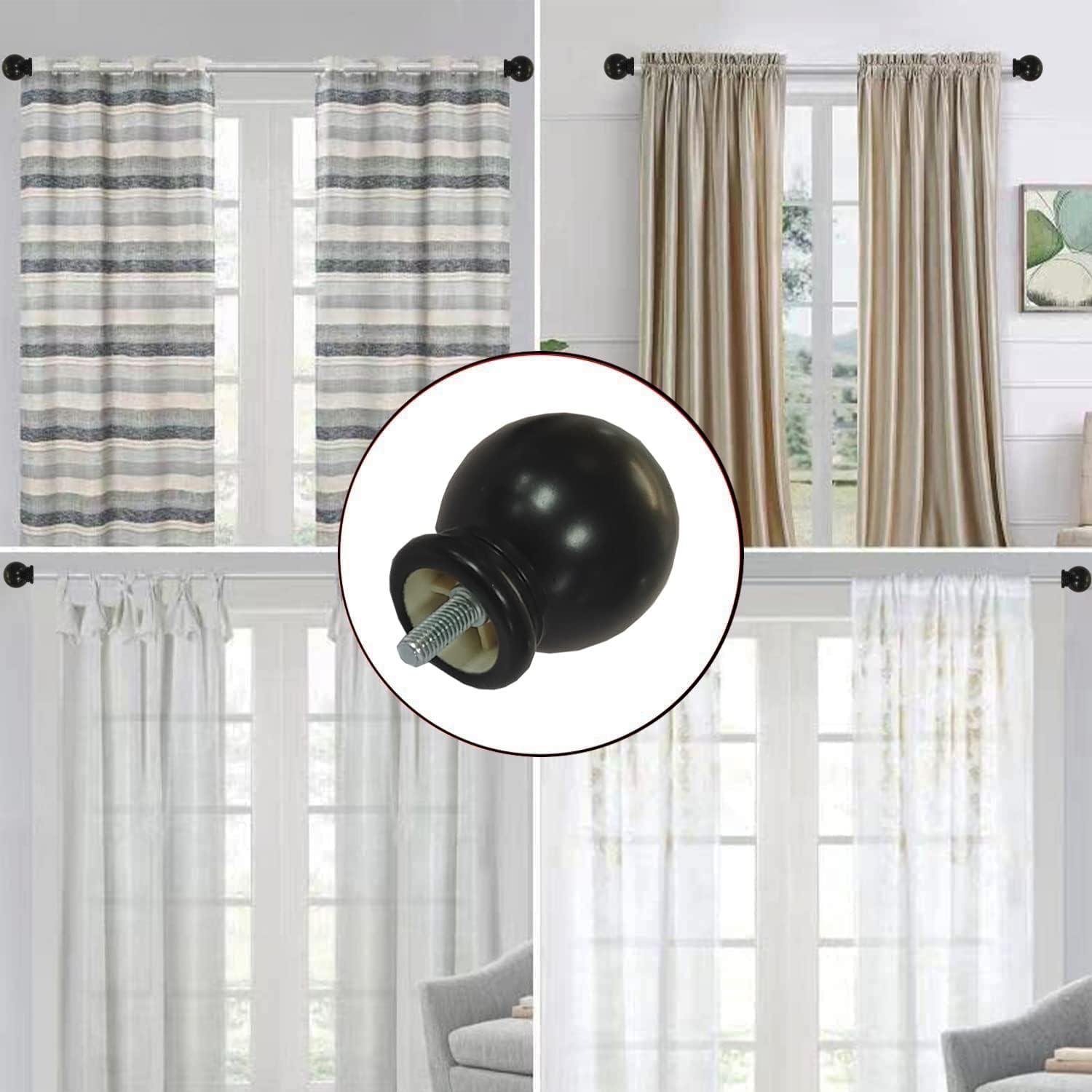 4 Pcs Plastic Curtain Rod Finials with M5 Thread 1