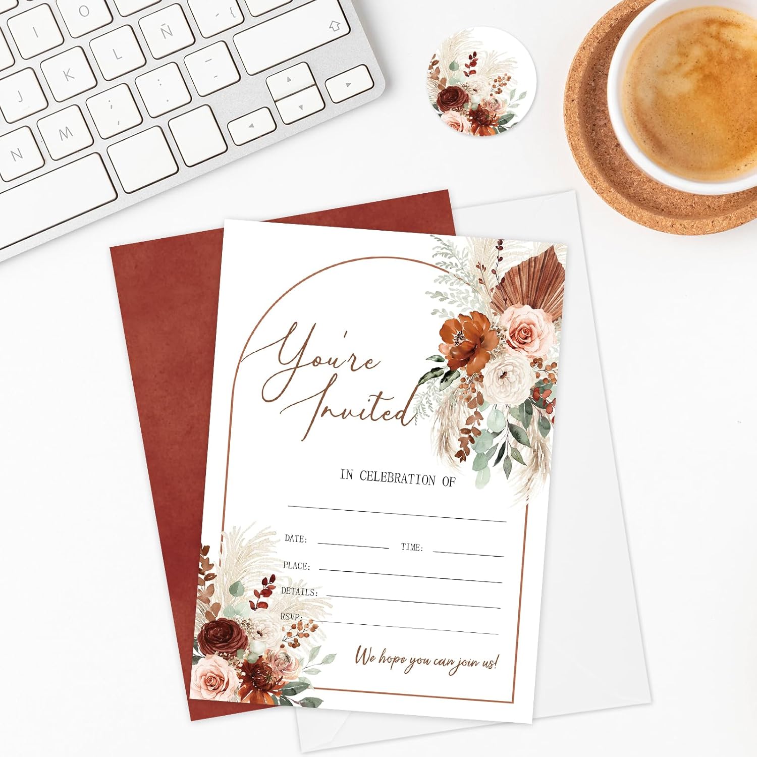 Whaline 25 Fall Invitations with Envelopes Stickers