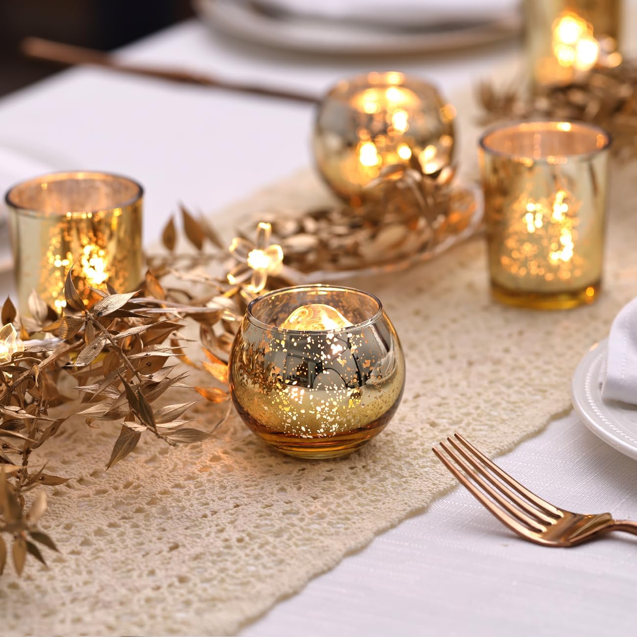 LETINE Gold Mercury Glass Votive Candle Holders Set of 36
