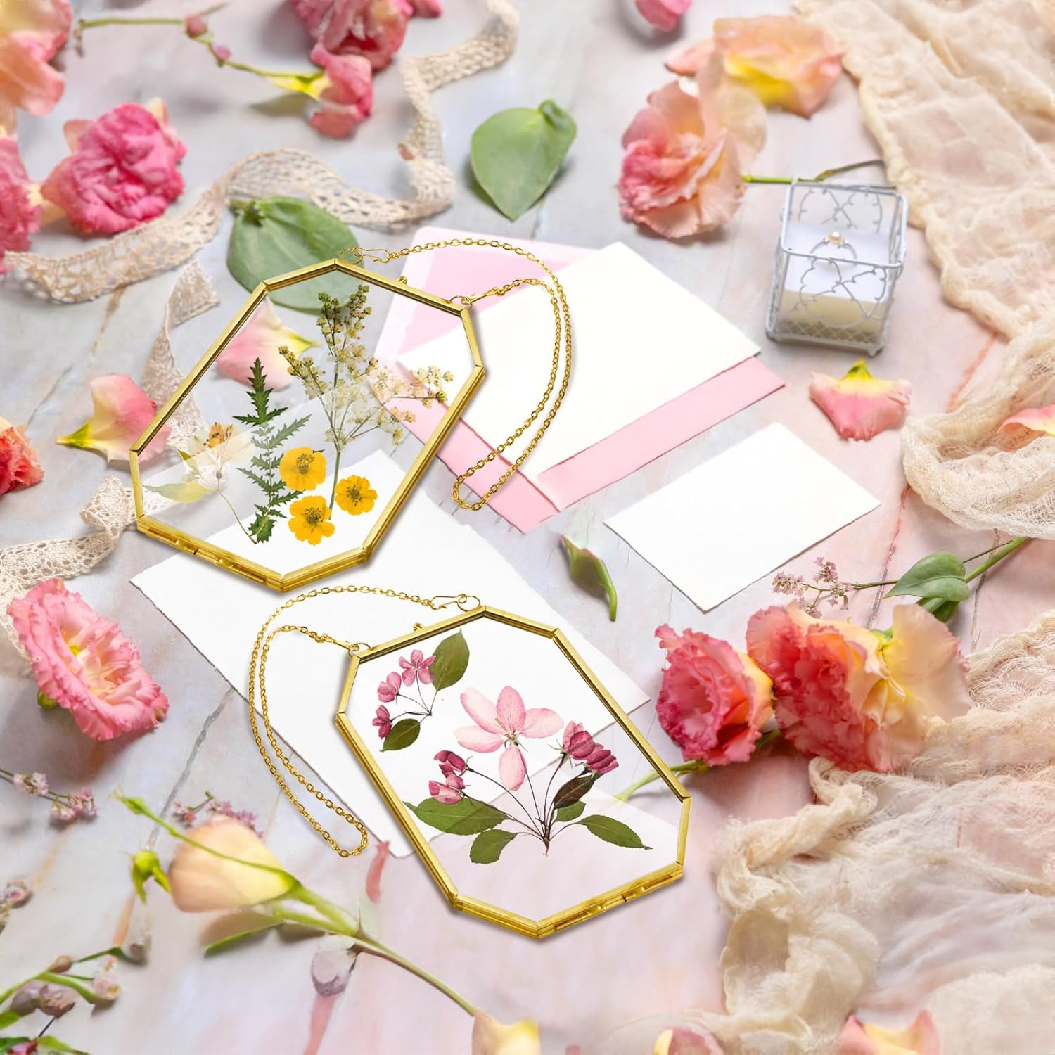 AVLA 3 Pack Pressed Flowers Glass Frames