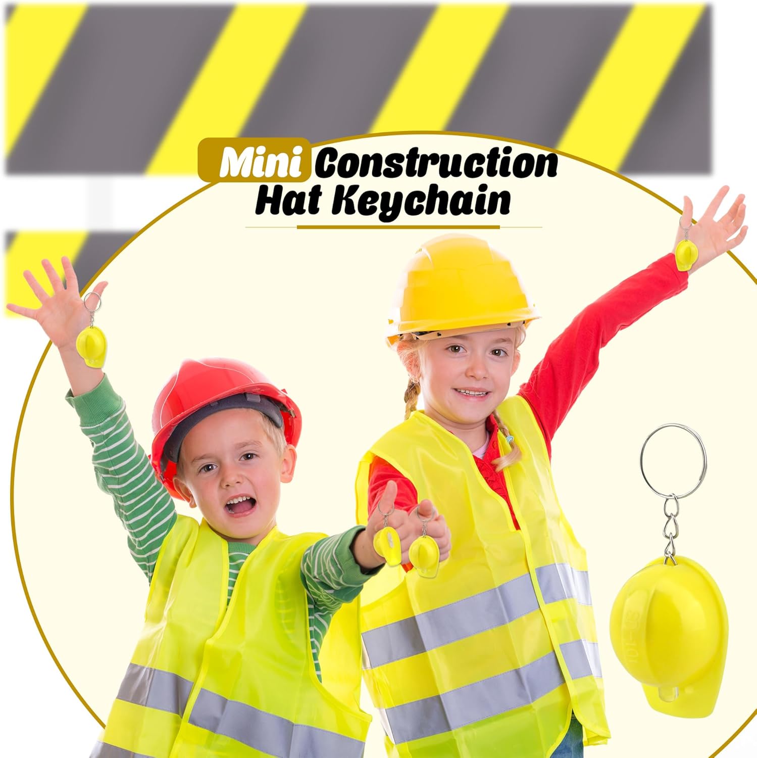 72 Pcs Mini Construction Helmet Keychains with LED Light