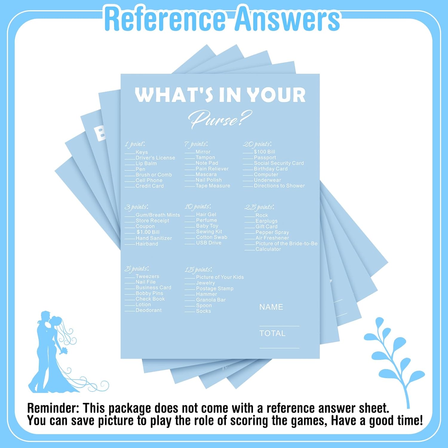 Light Blue Bridal Shower Game Set for 50 Guests