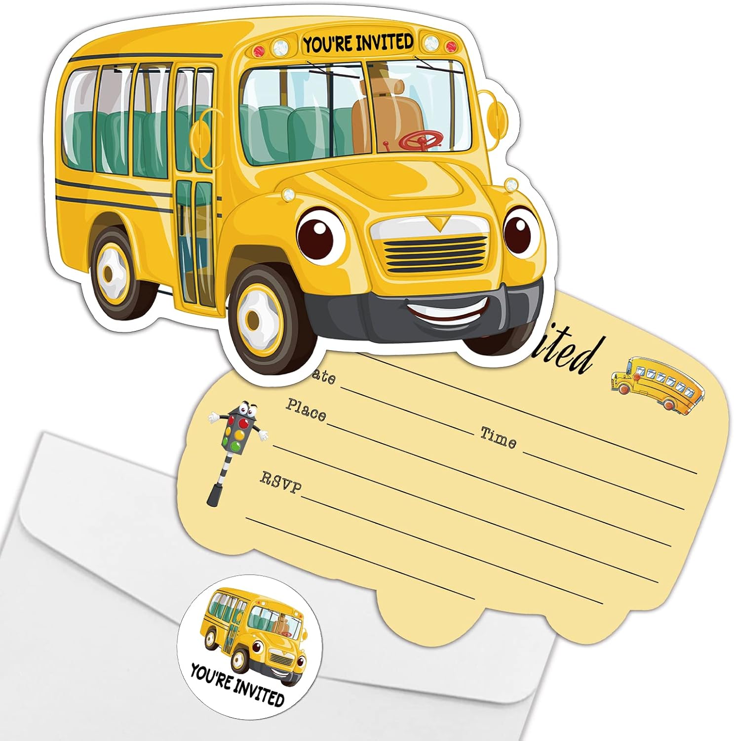 REWIDPARTY 20 Pack School Bus Shaped Invitations