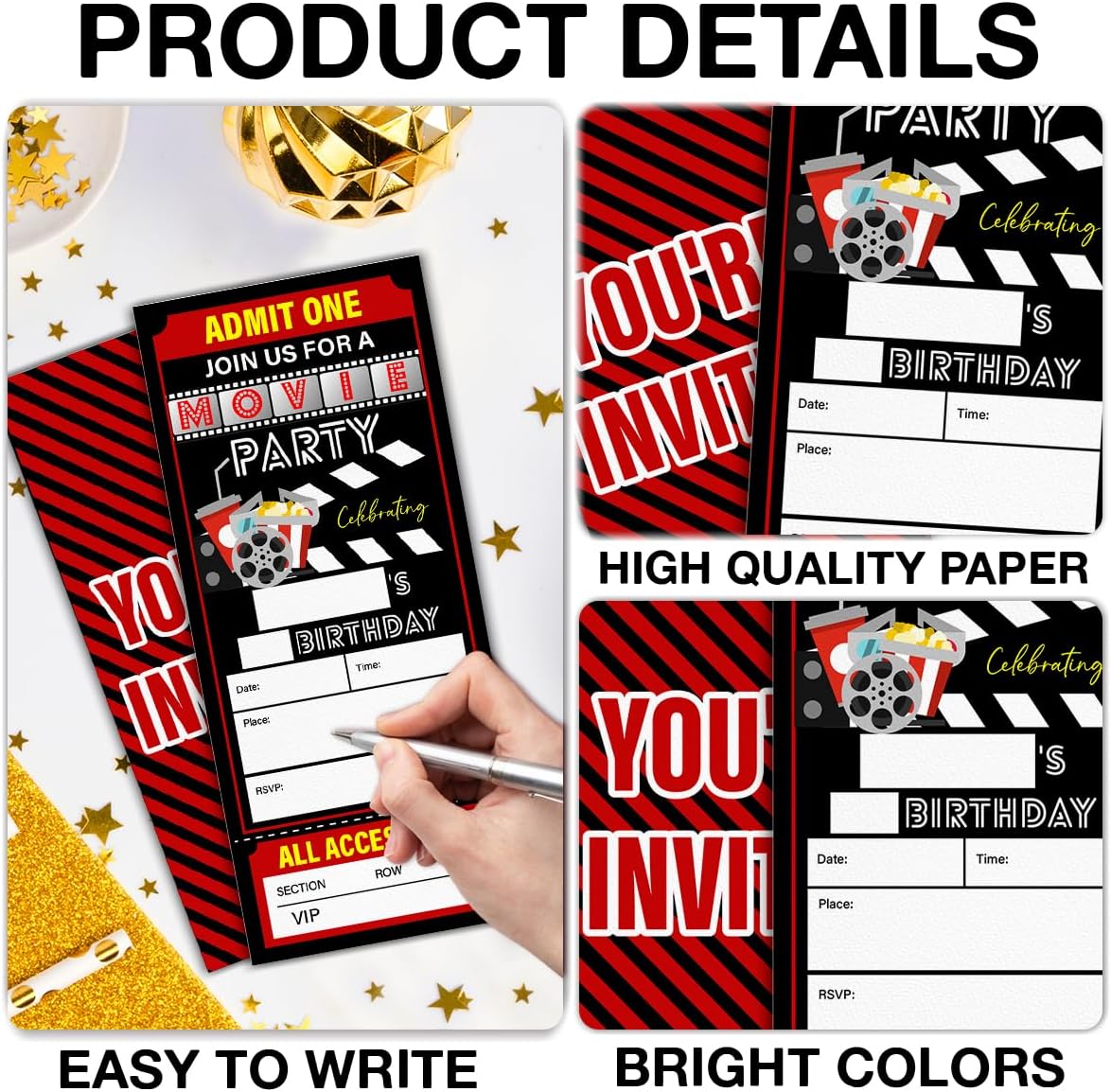 Movie Night Ticket Party Invitations Set of 20 with Envelopes