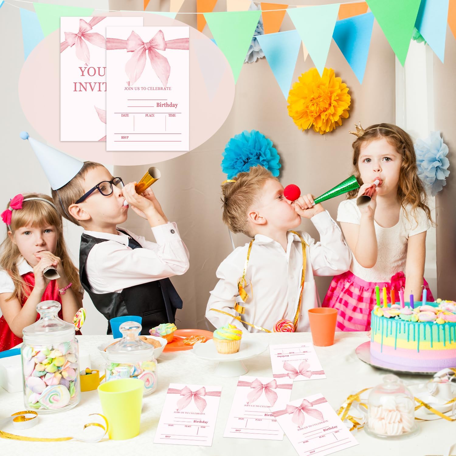 Bow Pink Birthday Invitations With Envelopes 20 Pack