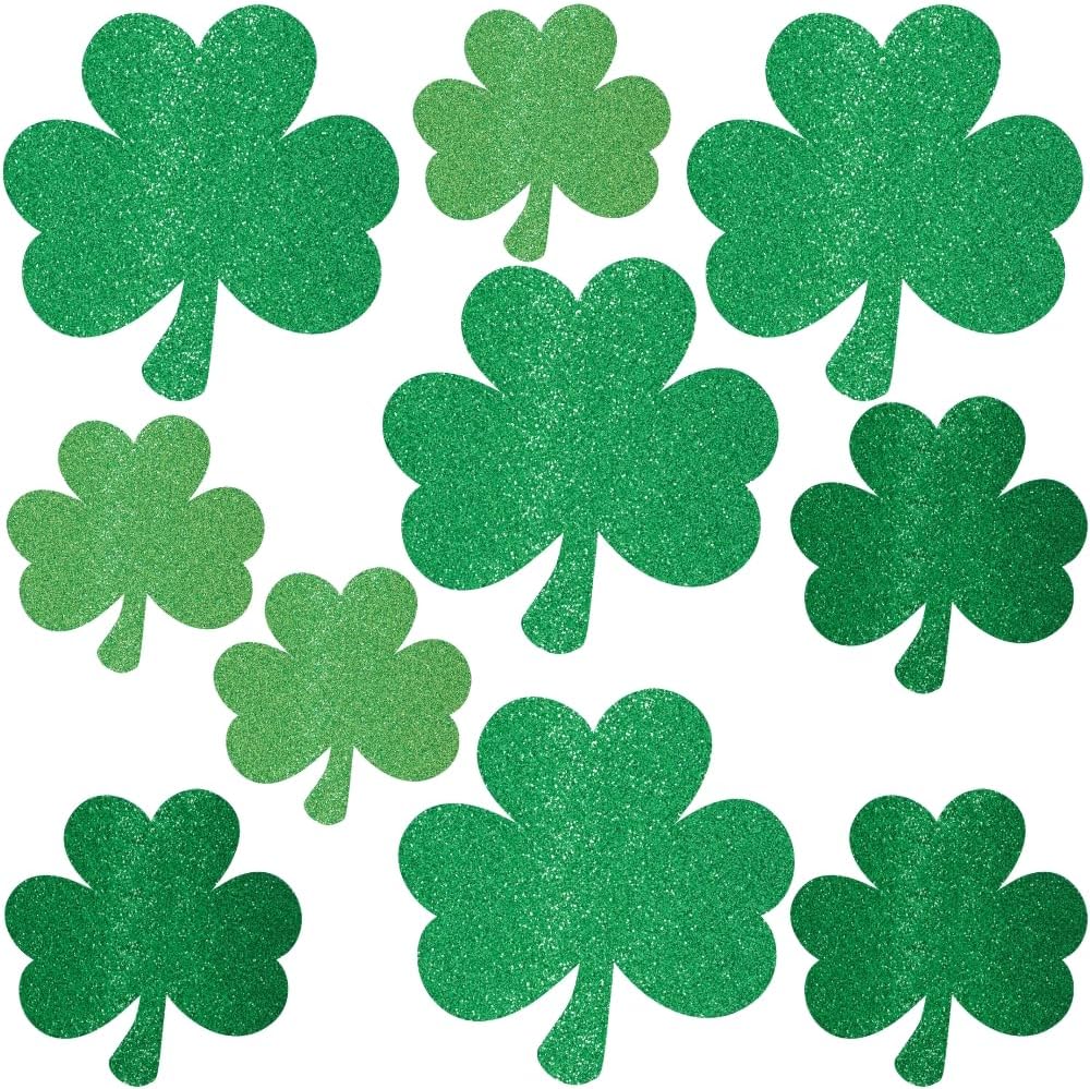Mini Glitter Green Shamrock Paper Cutouts Pack Of 10