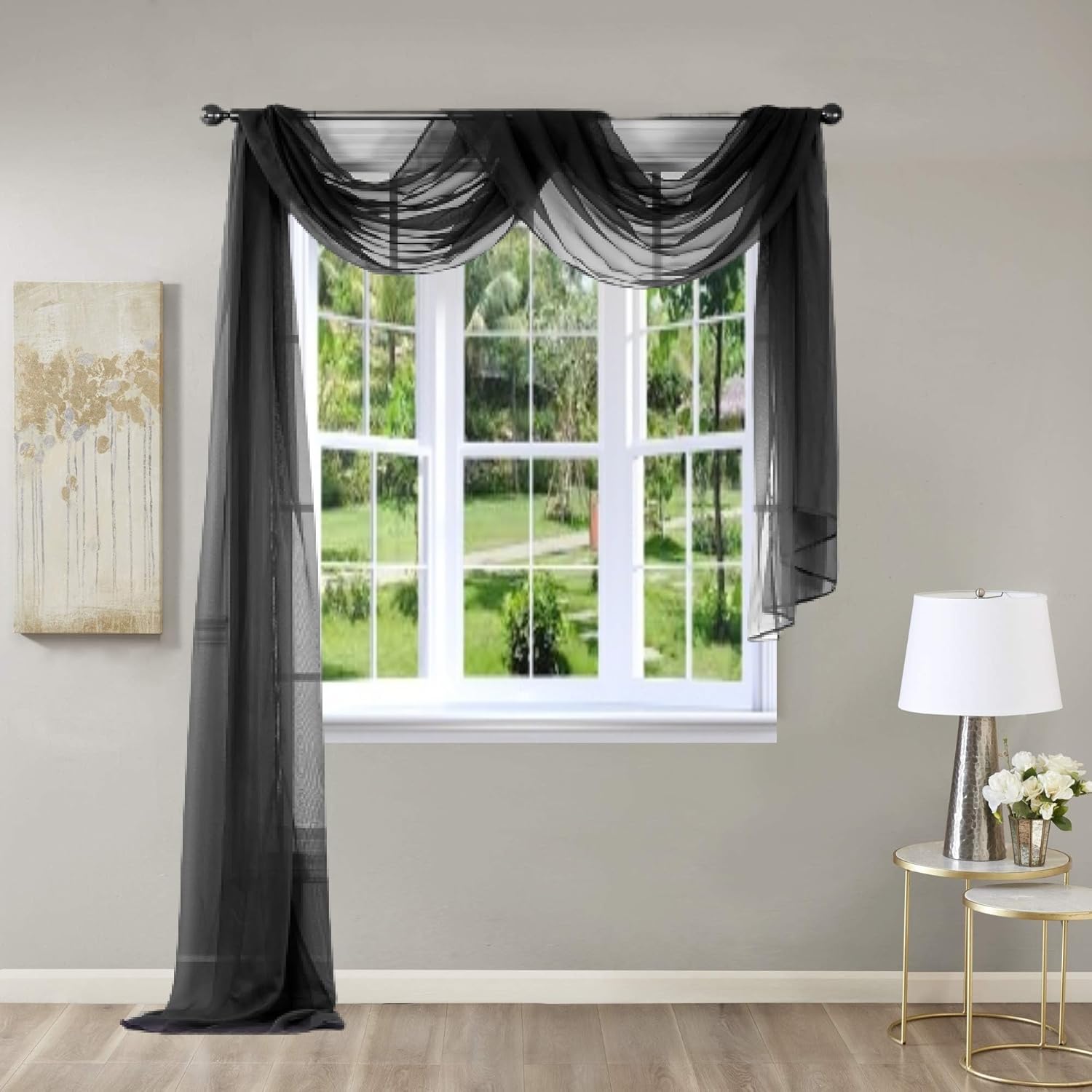 216 x 37 Scarf Sheer Voile Curtain Black