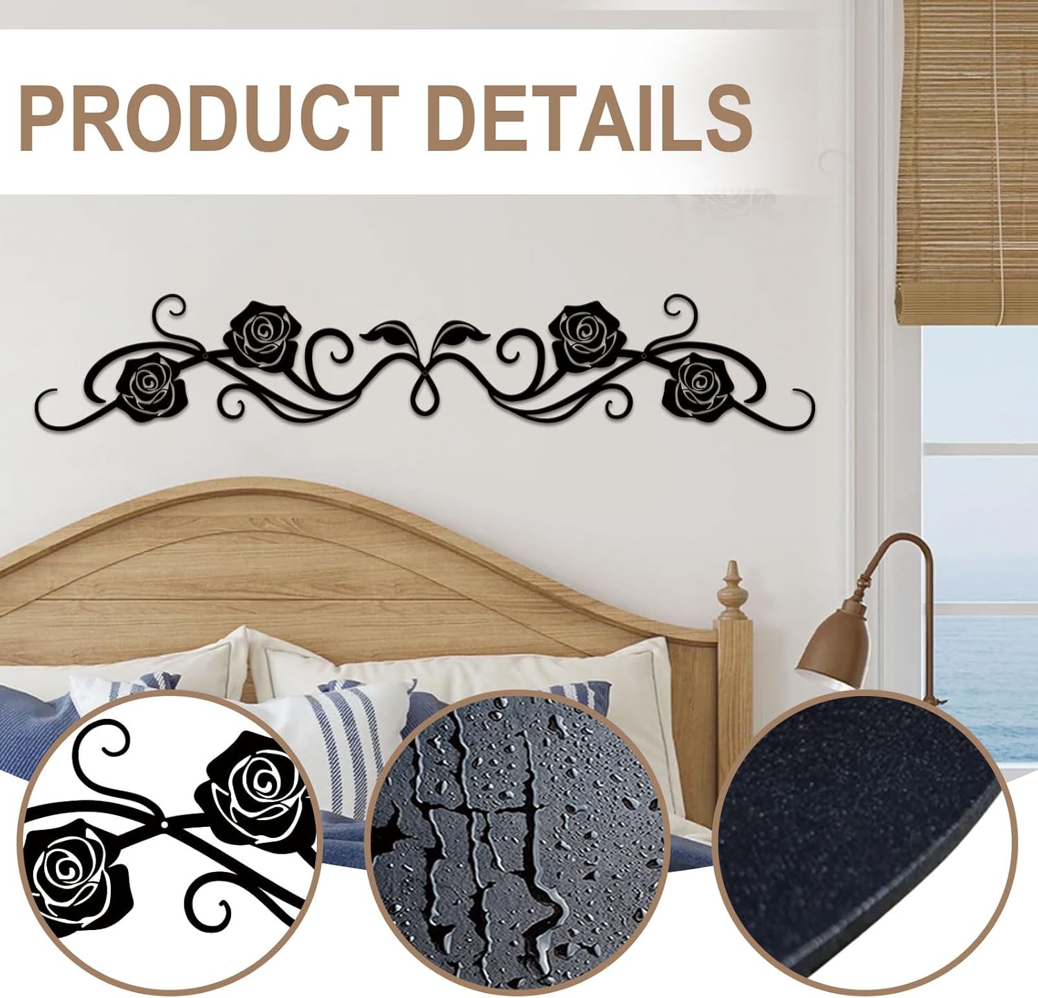 ESTART Large Metal Rose Scroll Wall Decor