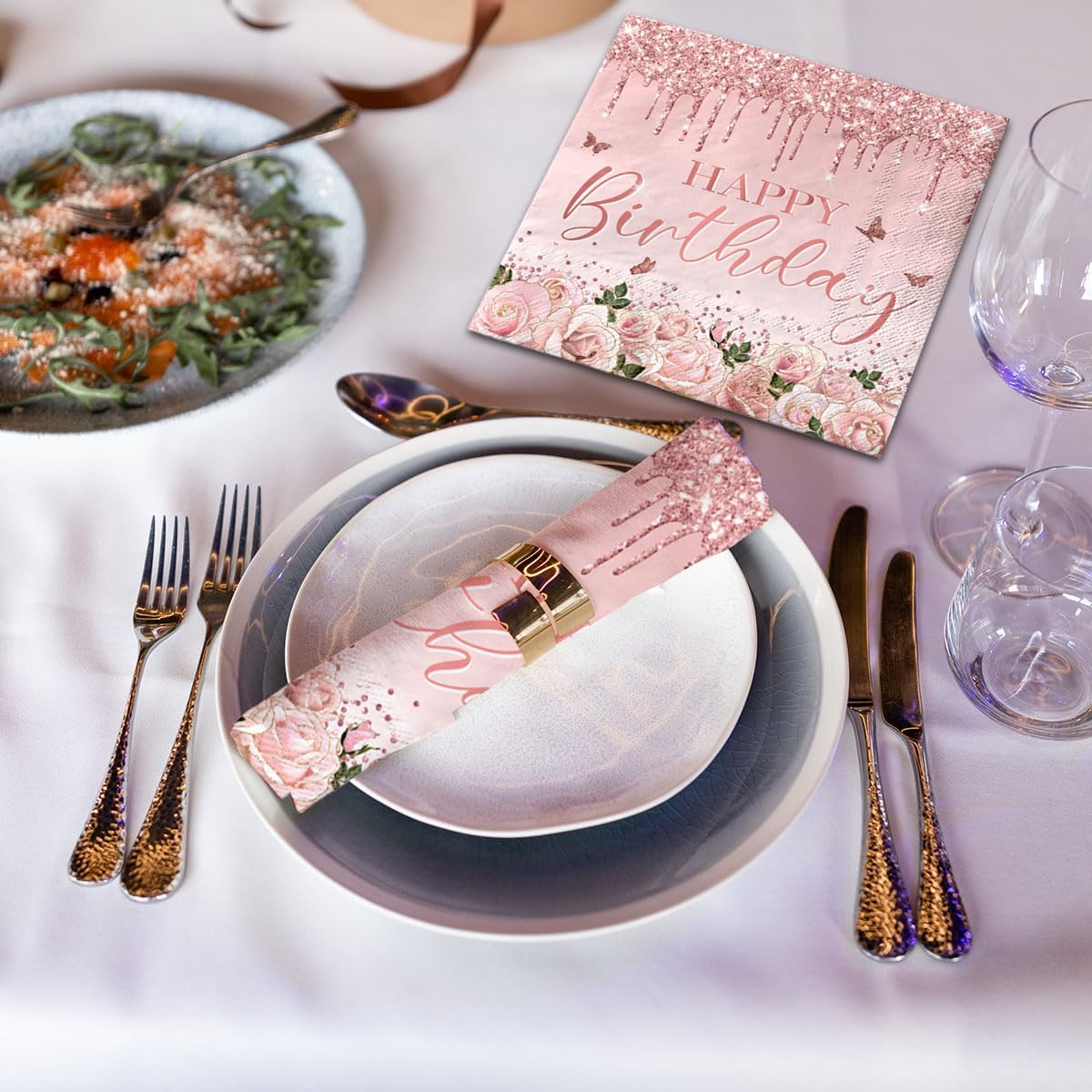 Pink Rose Gold Party Napkins 40Pcs Disposable Birthday Decor
