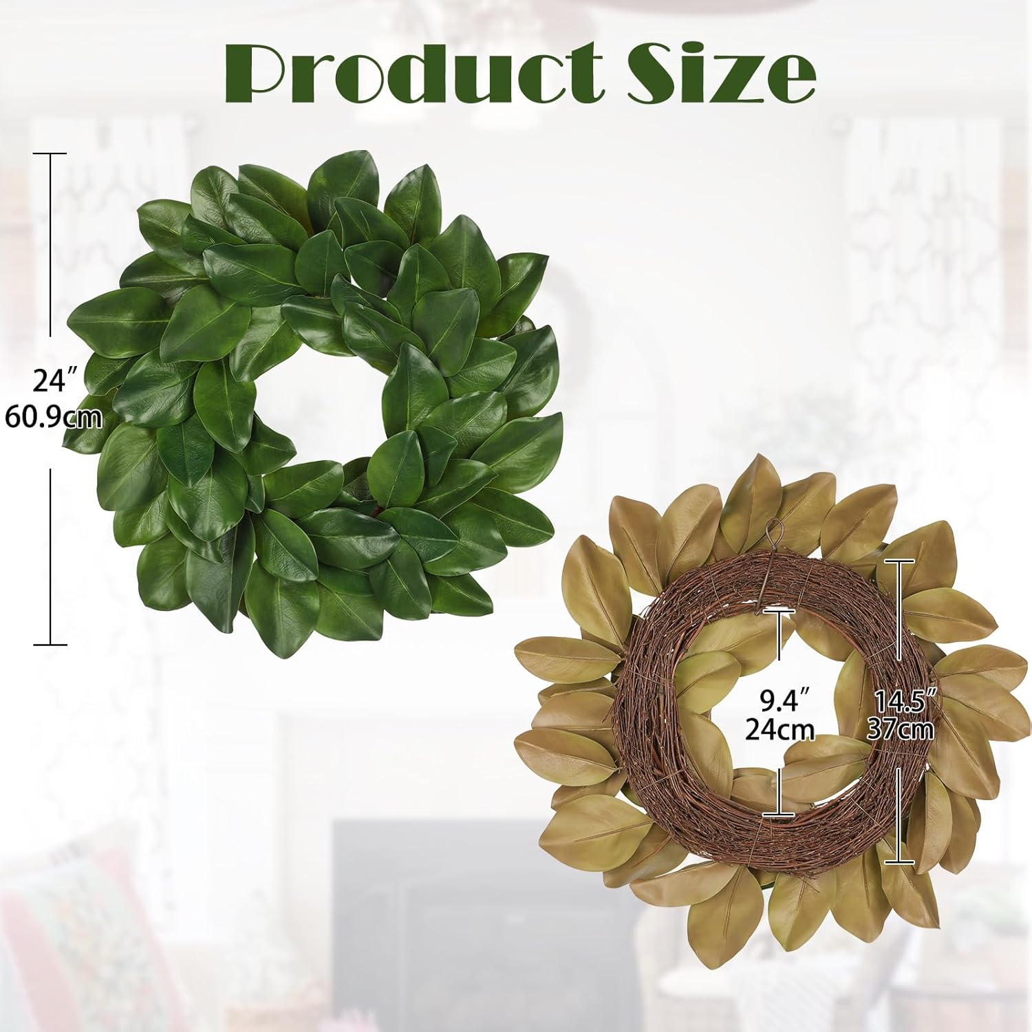 Briful 24 Inch Artificial Magnolia Wreath