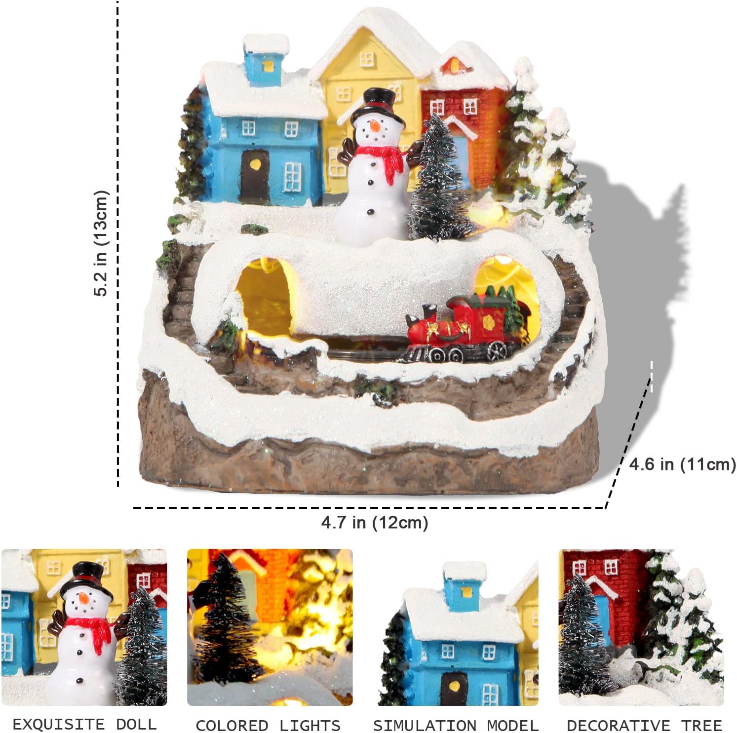 Christmas Village Musical Snow Globe Resin Figurines with 8 Music Snowman