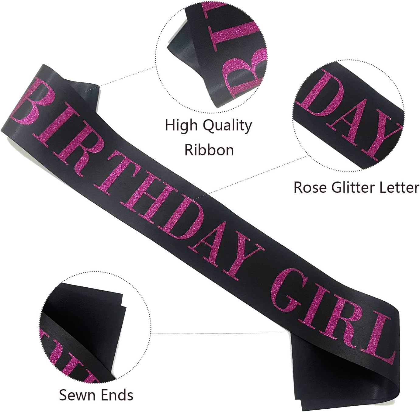 Birthday Sash for Women with Pink Glitter Letters