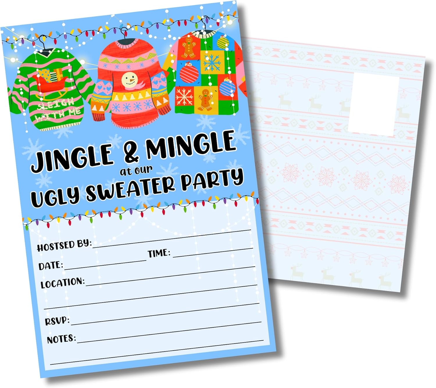 Lashicorn Ugly Christmas Sweater Party Invites 30-Pack 4x6 Blue