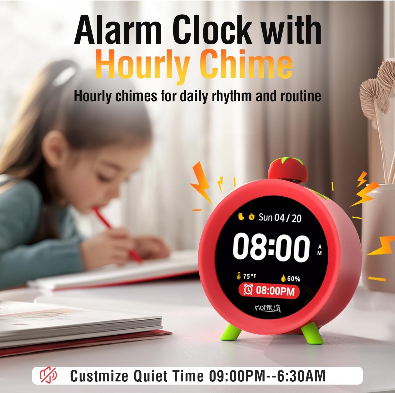 MOMILLA 4 Alarm Clock with Colorful LCD Display