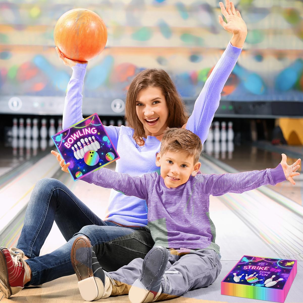 Bowling Birthday Napkins 40Pcs Rainbow Neon Glow Girl Party Decorations