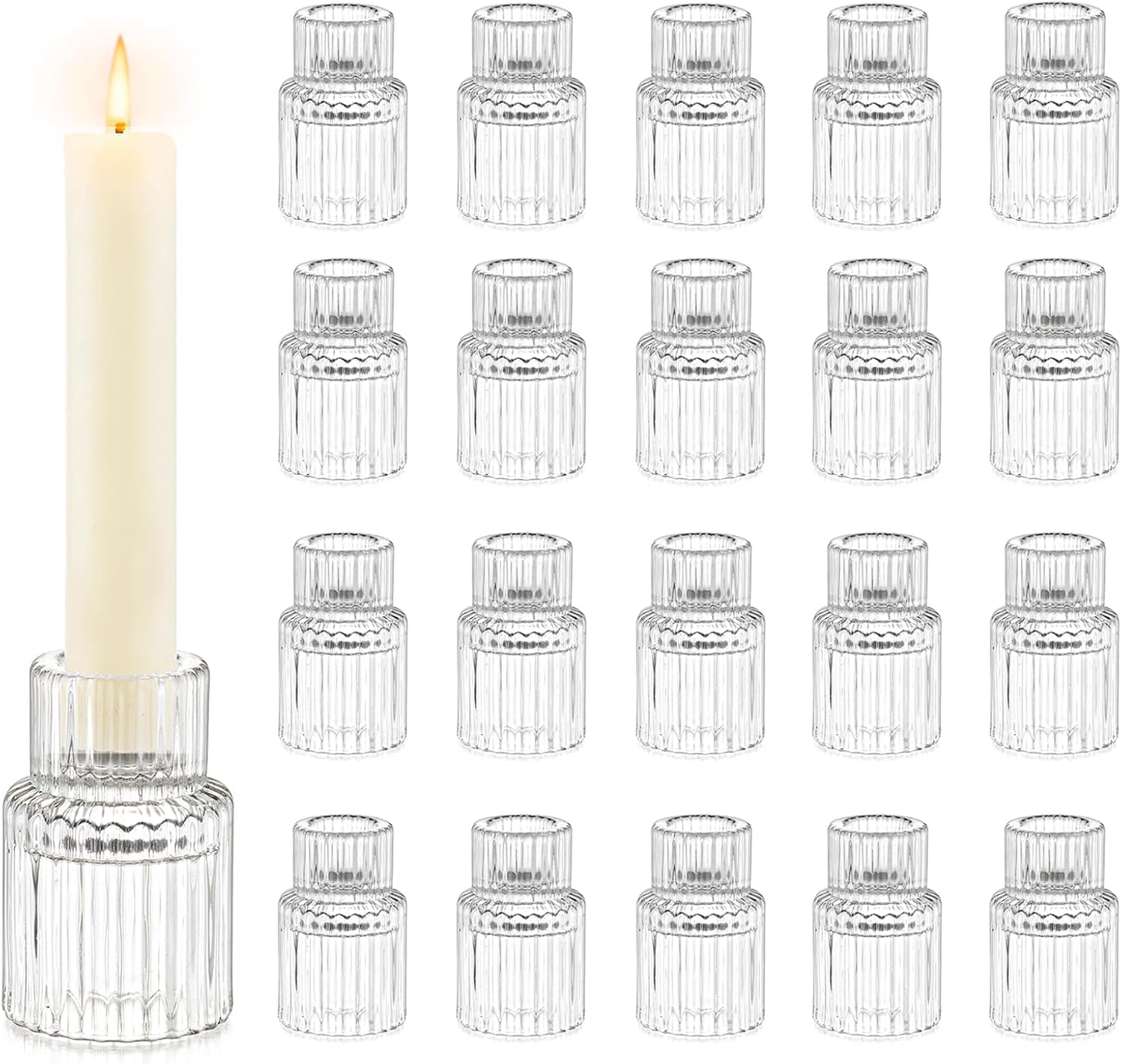 Hewory 20PCS Clear Taper Candle Holders for Table Centerpieces