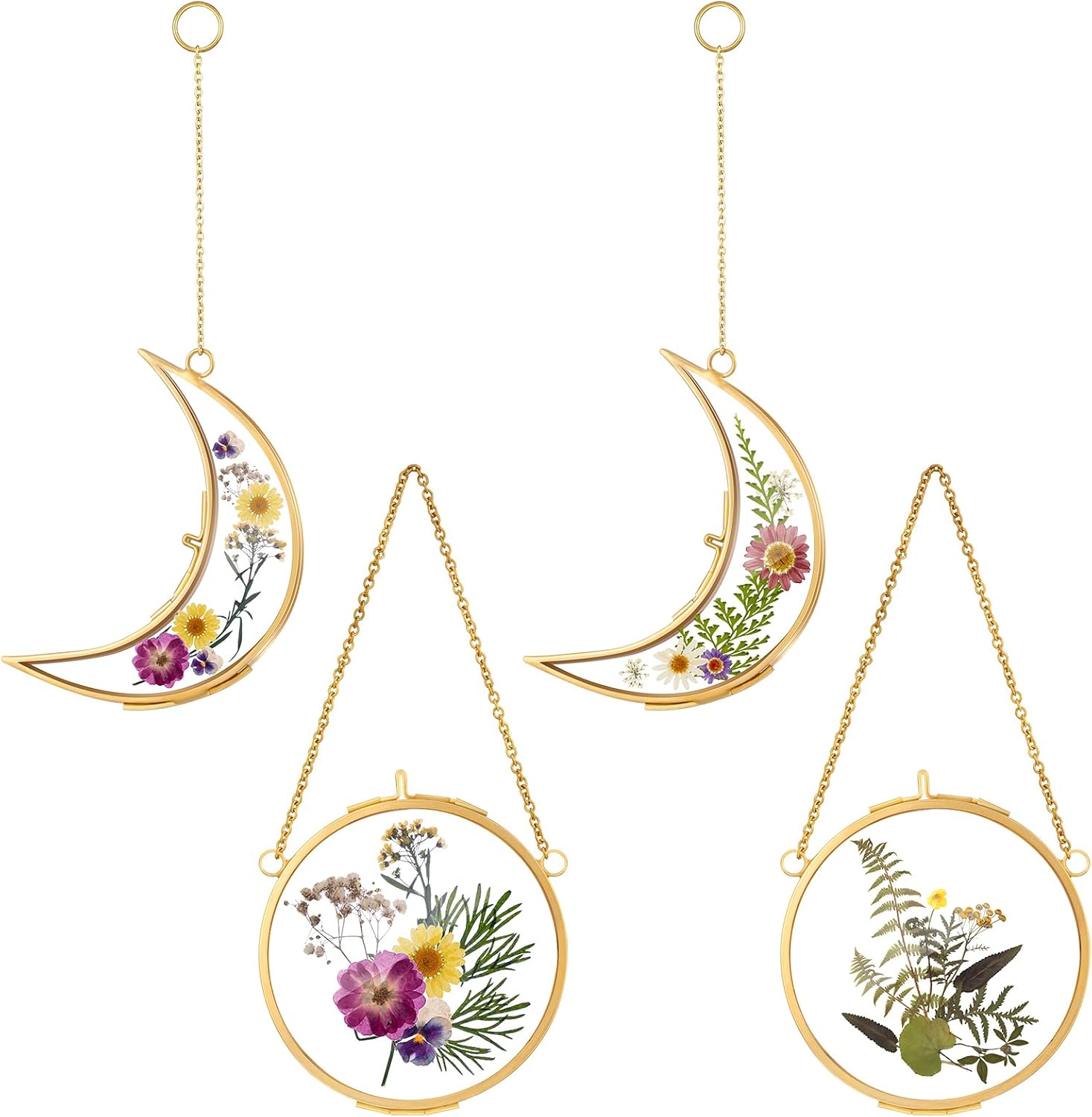 Qunclay 4 Pcs Pressed Flower Frame with Chain