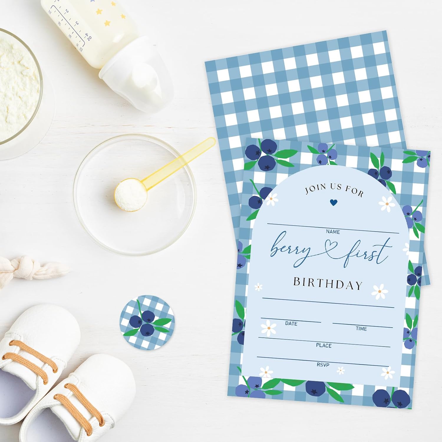 Whaline 25 Pack Blueberry Plaid Party Invitations