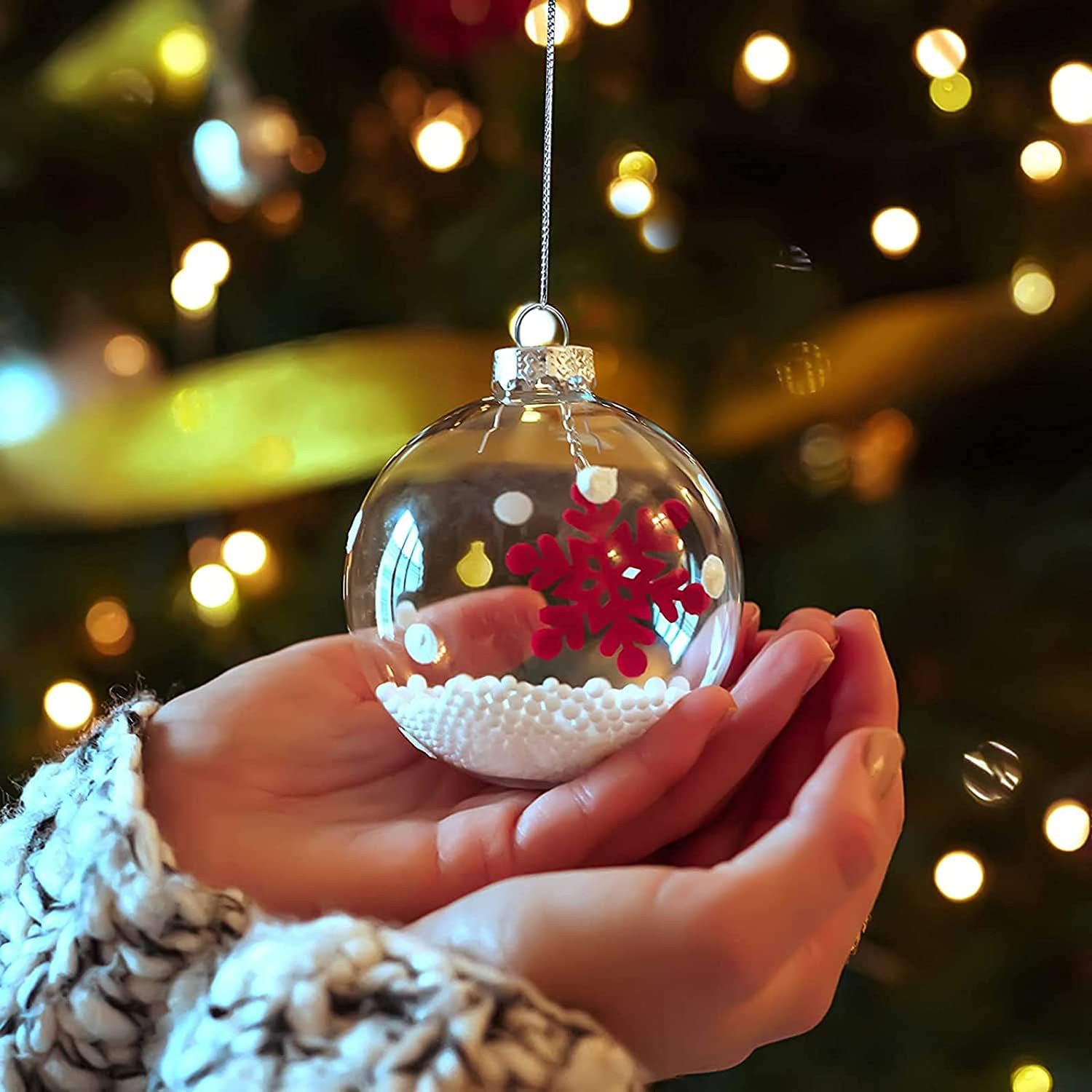 10 Pack Clear Plastic Decorative Balls with Silver Rope