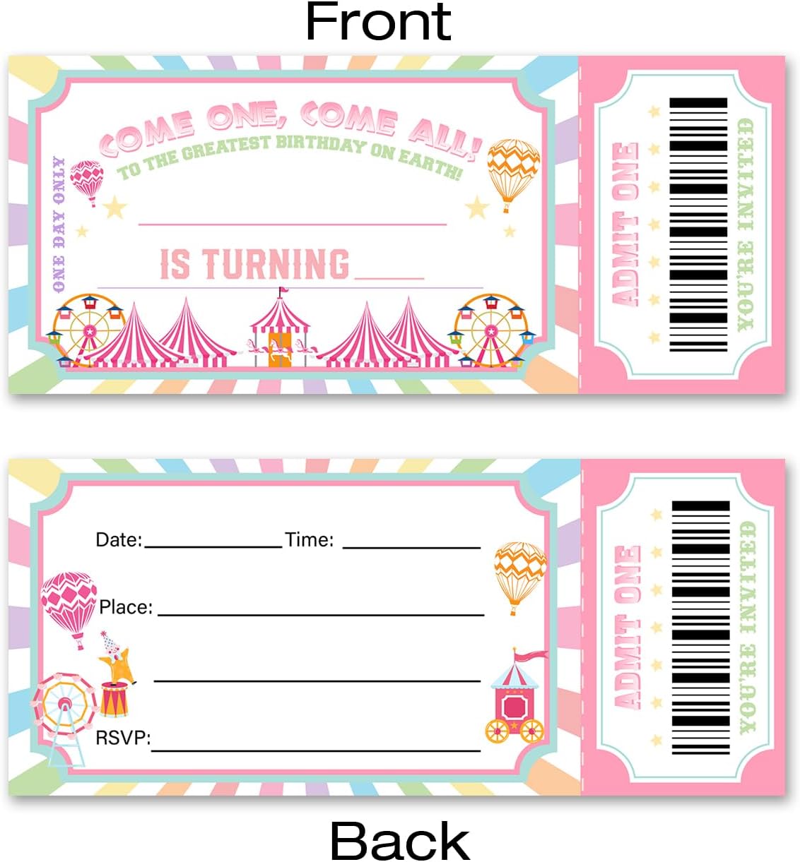 VAHATAN Carnival Birthday Party Invitations 20 Pack