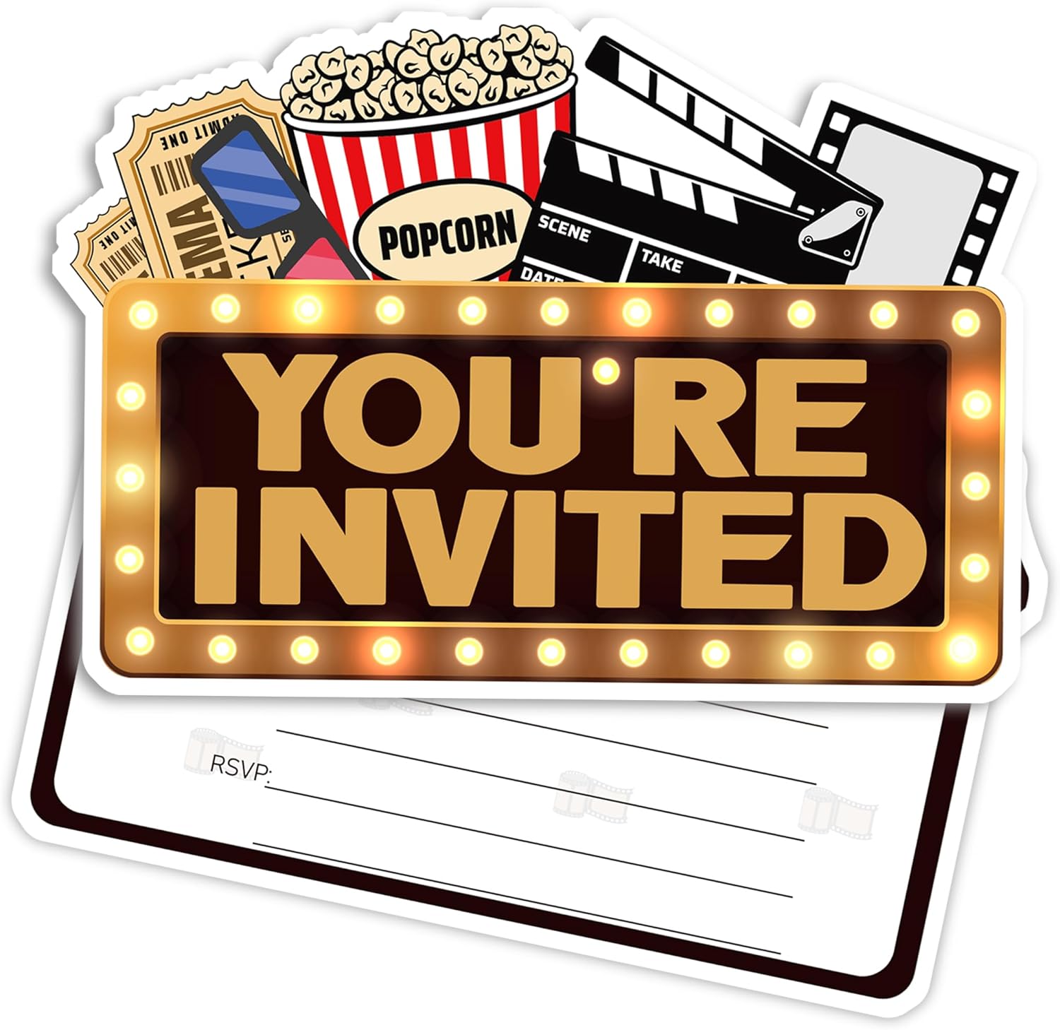 Movie Theme Party Invitation Cards 30 Pack