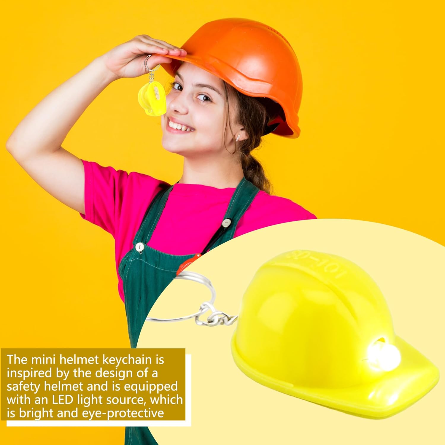 72 Pcs Mini Construction Helmet Keychains with LED Light