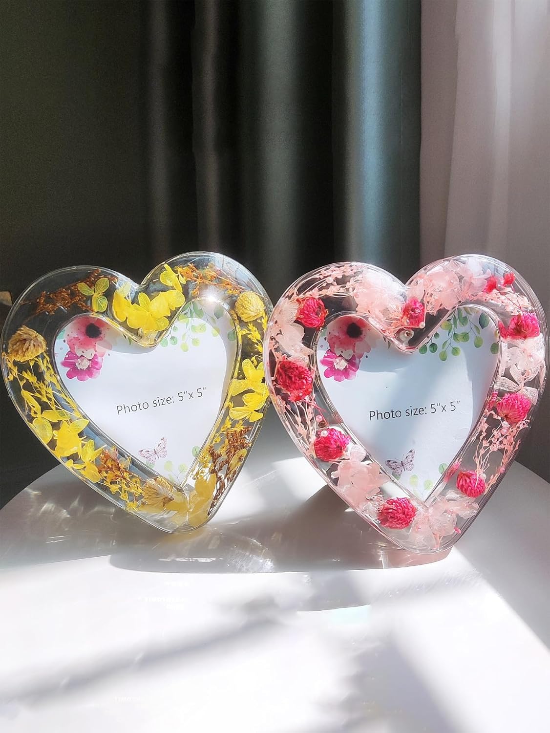 5x5 Inch Acrylic Photo Frame with Heart Shaped Vase Design