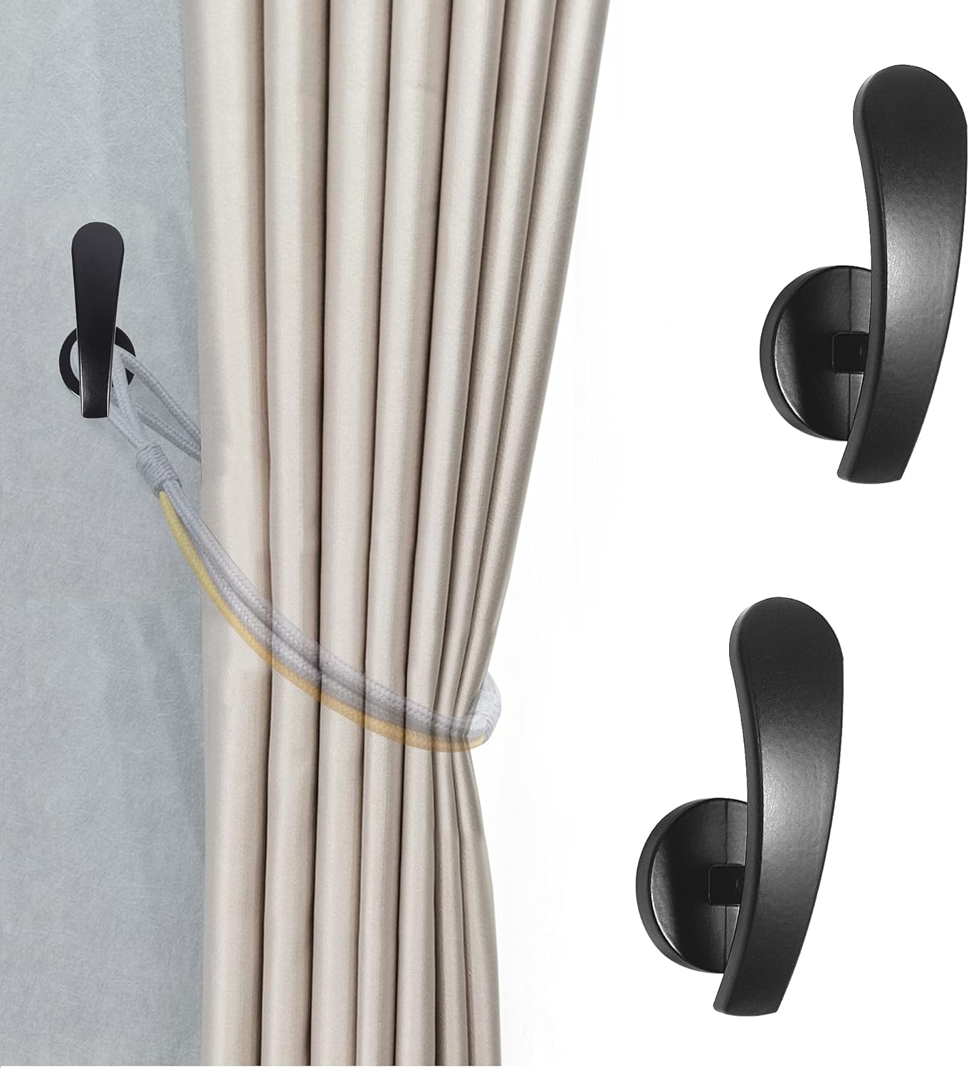HEMOUR 2pcs Black Curtain Holdback with Screws