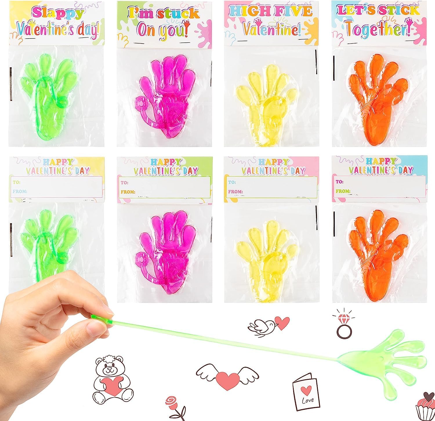 Haooryx Valentines Day Glitter Sticky Hand Cards 28 Pack