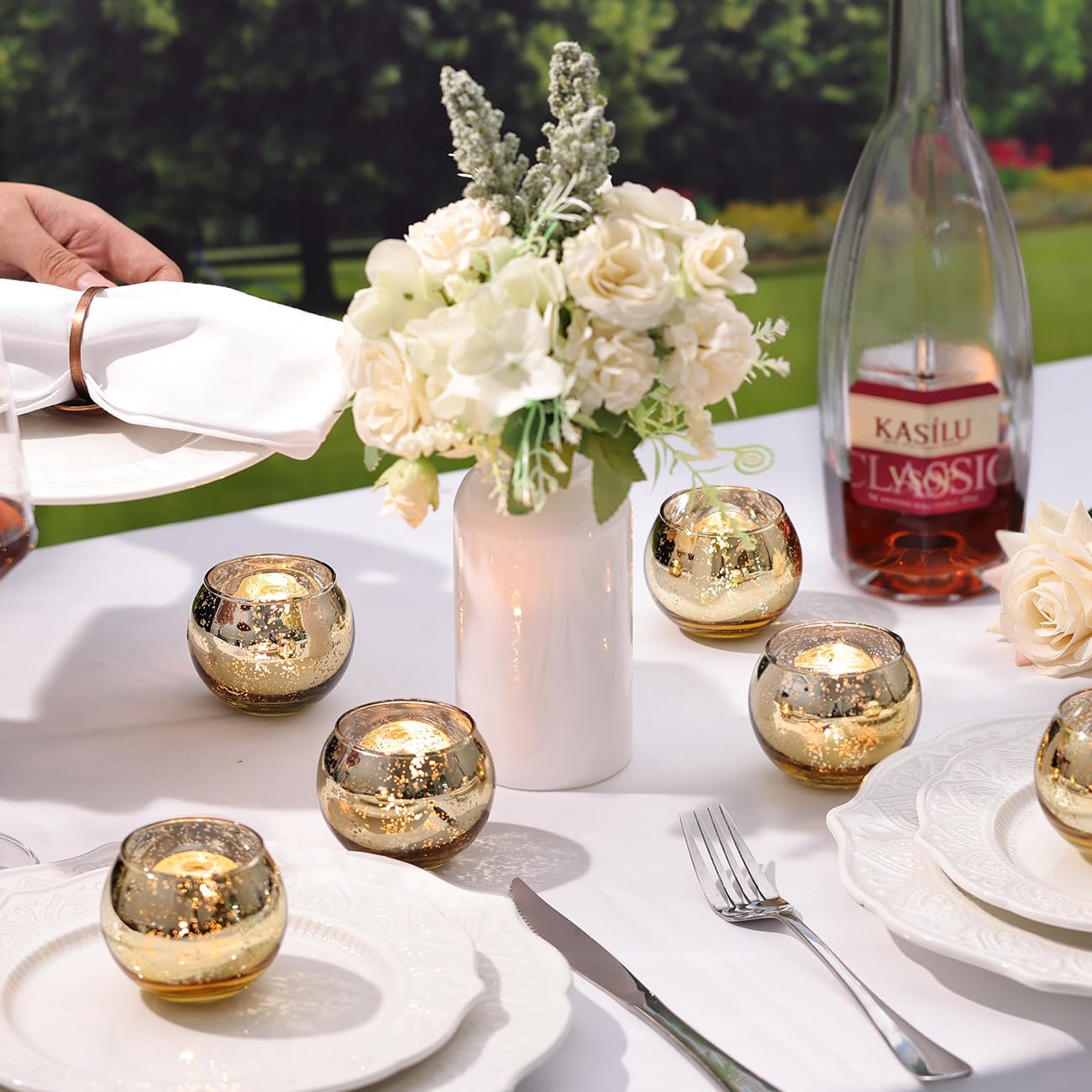 LETINE Gold Mercury Glass Votive Candle Holders Set of 36
