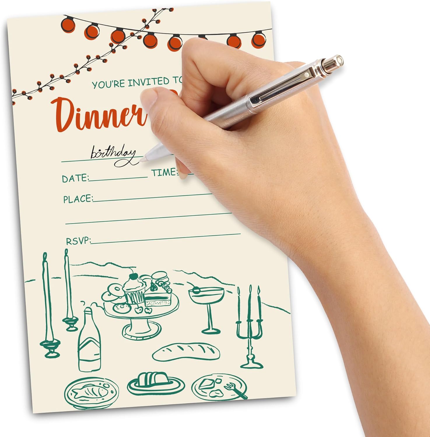 Dinner Party Invitations for Kids Double-Sided 30 Pack