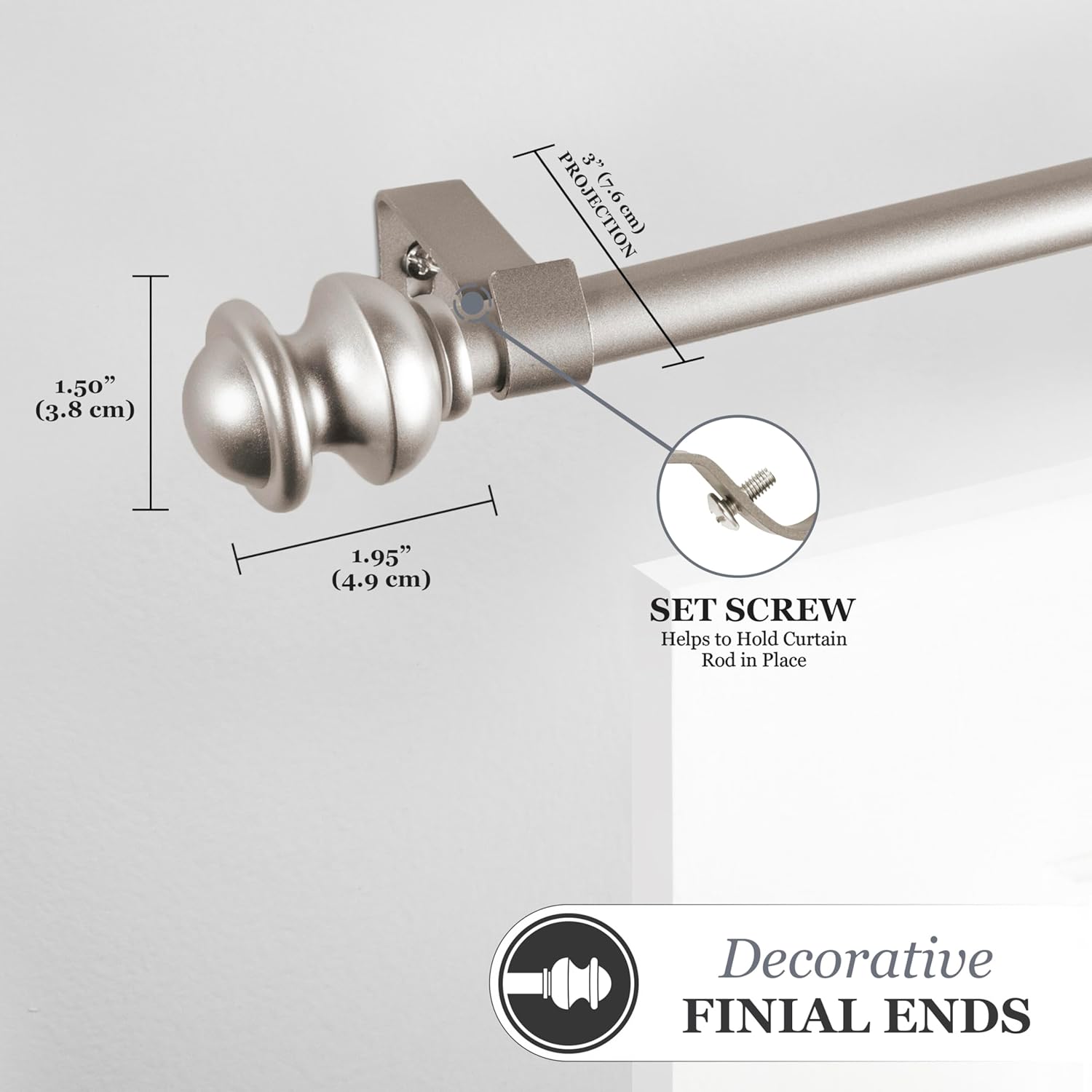 Kenney Kendall Standard Window Curtain Rod 28-48 Inch Brushed Nickel