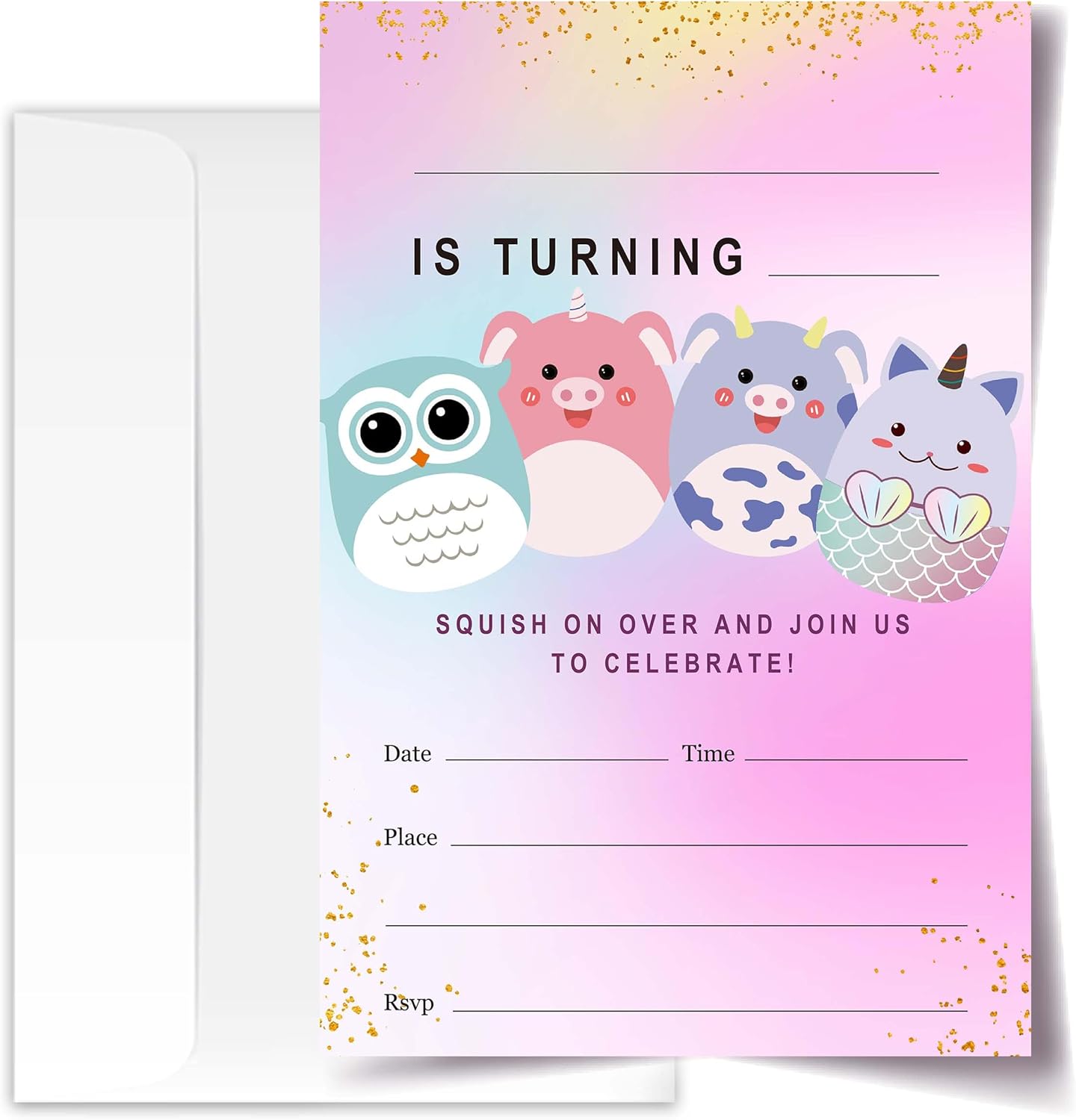 Squish Birthday Invitation Cards Set of 20 with Envelopes 4x6