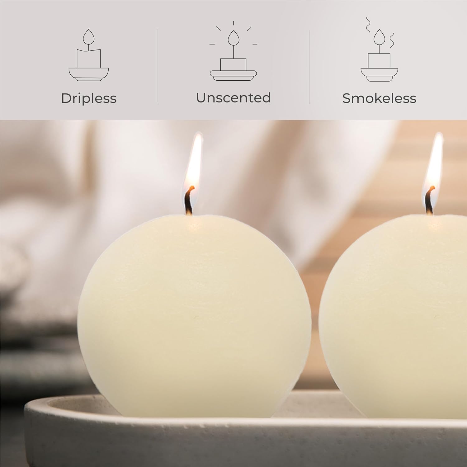 Bask Mottled Pillar Candles - Unscented Set of 3 - Dripless Smokeless