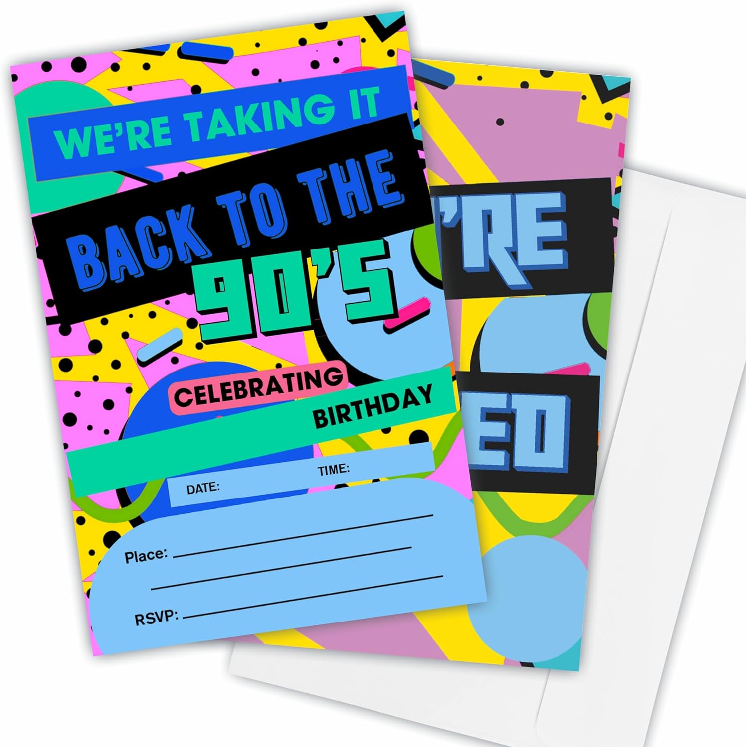 Nuckxy 90s Birthday Invitations 4x6 Retro Double-Sided