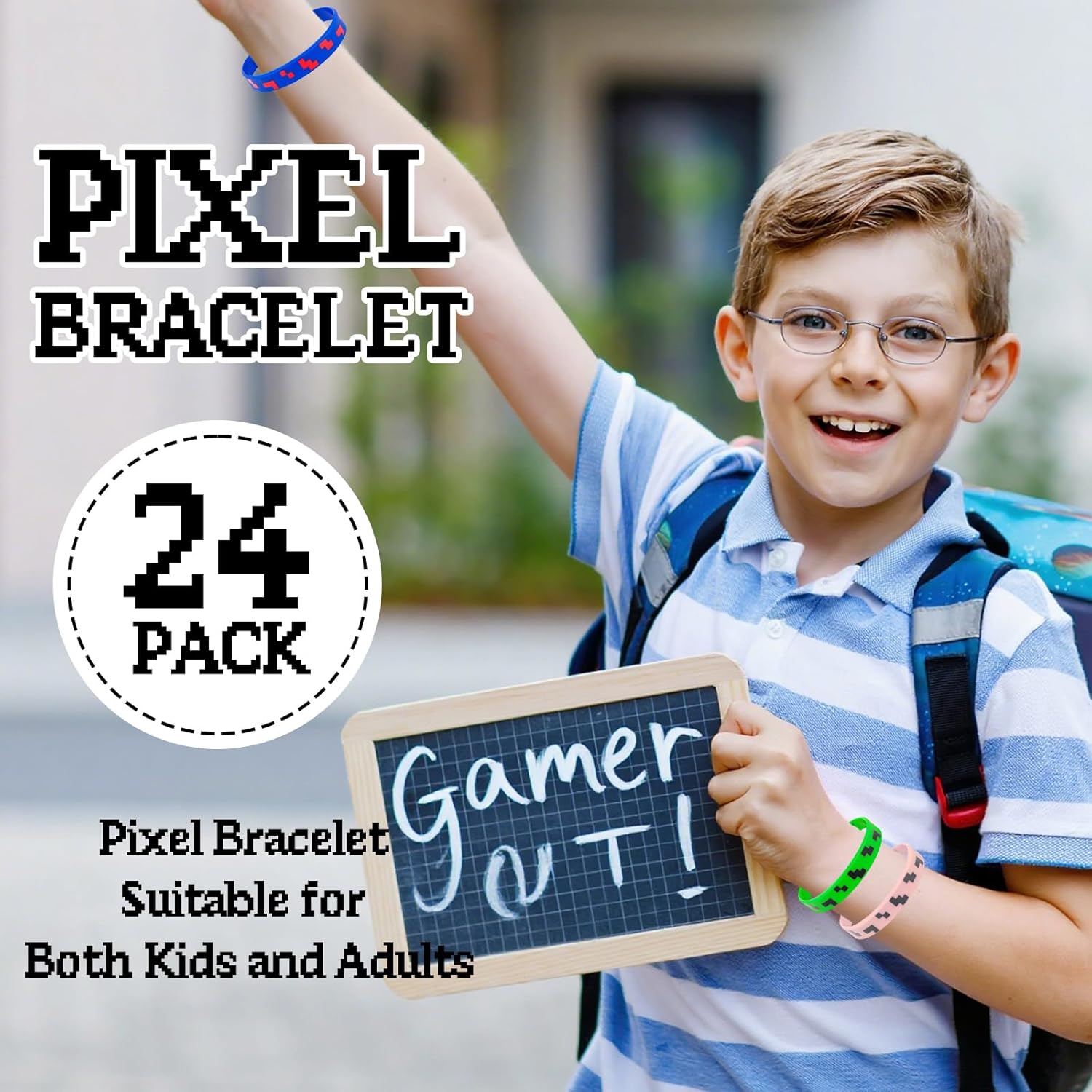 Pixel Theme Party Favors 24 PCS Silicone Bracelets